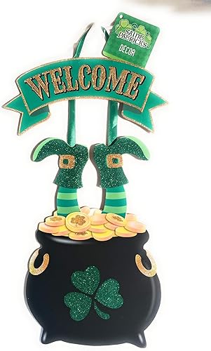 Greenbrier Decoración del día de San Patricio, letrero de pared para colgar en la puerta, decoración de San Patricio, trébol (letrero de duende)