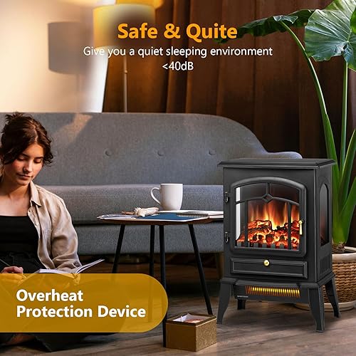 Miniatura 4 de Xbeauty Estufa eléctrica de chimenea de 22 pulgadas, calentador de chimenea independiente con brillo de llama 3D ajustable, control de termostato y