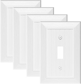 Modern Decorative Wall Plate Switch Plate Outlet Cover, Vintage Retro Wood Grain DesignSingle Toggle-4 Pack, White