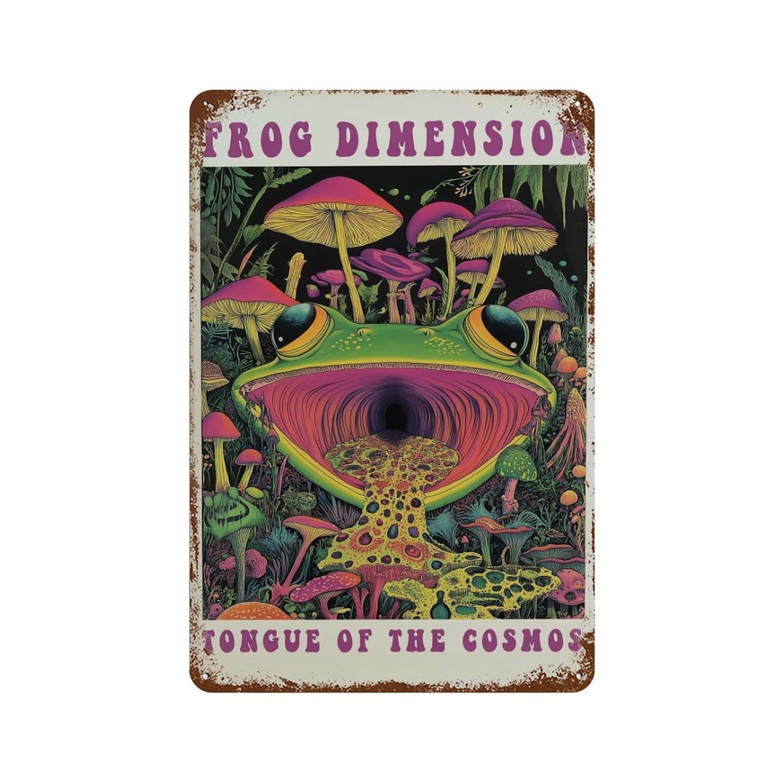 xiaoxiaoshen Psychedelic Frog Trippy Mushroom Dimension Surreal Cosmic Work Psy Wall Decor Art Metal Tin Poster Modern Home Decor Art Home Bar Shop Decorations Vintage Sign 30x20cm
