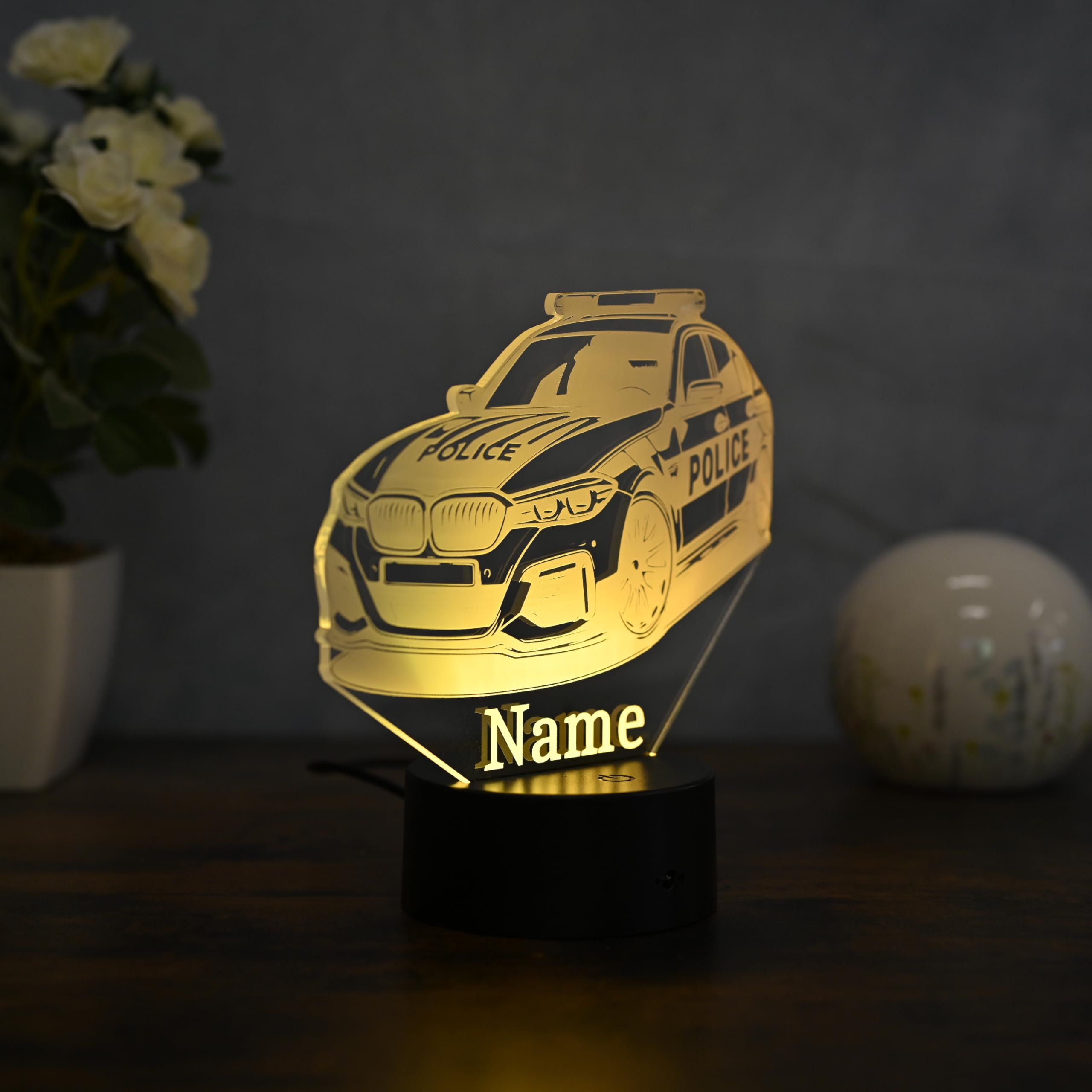 Personalisiertes LED Nachtlicht Polizei Geschenk idee für Polizeifans, dekoration für Polizisten und Polizistinen Sport auto als Polizei auto