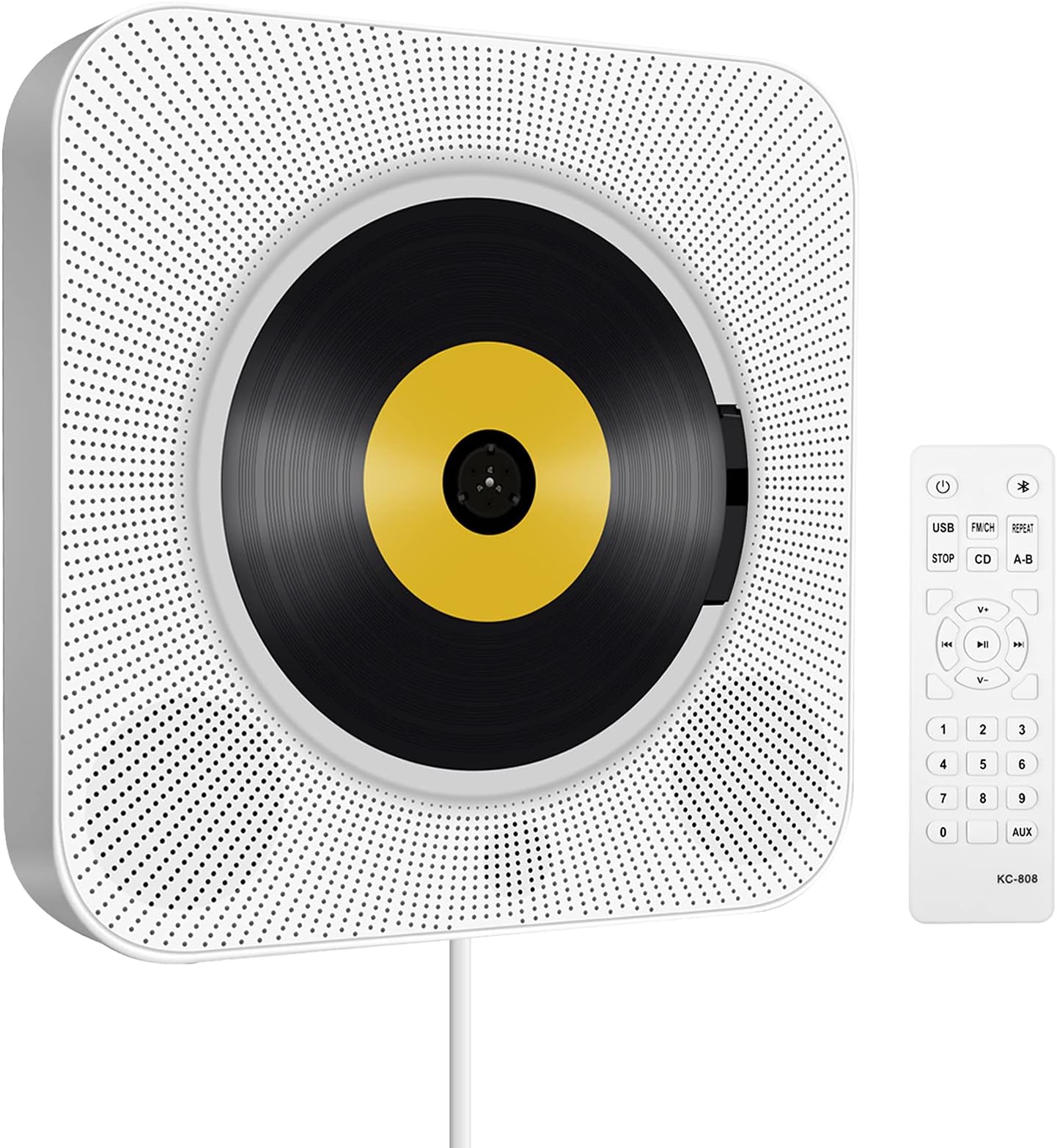 TENSWALLXCJC Portable CD Player with Bluetooth: Wall Mountable BT Builtin Hifi Speakers Home Audio Remote Control Fm Radio Usb Mp3 3.5mm Headphone Jack Aux Input/output Pulling (KC-808CD), Silver