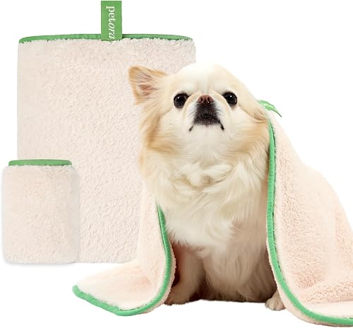 petora | Rub Me More Pet Spa Towels | Adorable Quick-Dry Dog Towels for Drying & Grooming | Soft Microfiber Towels for Dogs & Cats | 2-Piece Set for Body & Paws