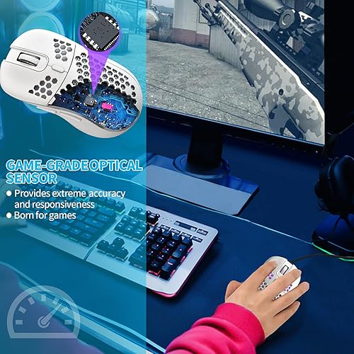 Miniatura 4 de Honeycomb - Mouse para juegos con cable, retroiluminación RGB y 7200 DPI ajustables, mouse USB ergonómico y ligero con sensor de alta precisión para