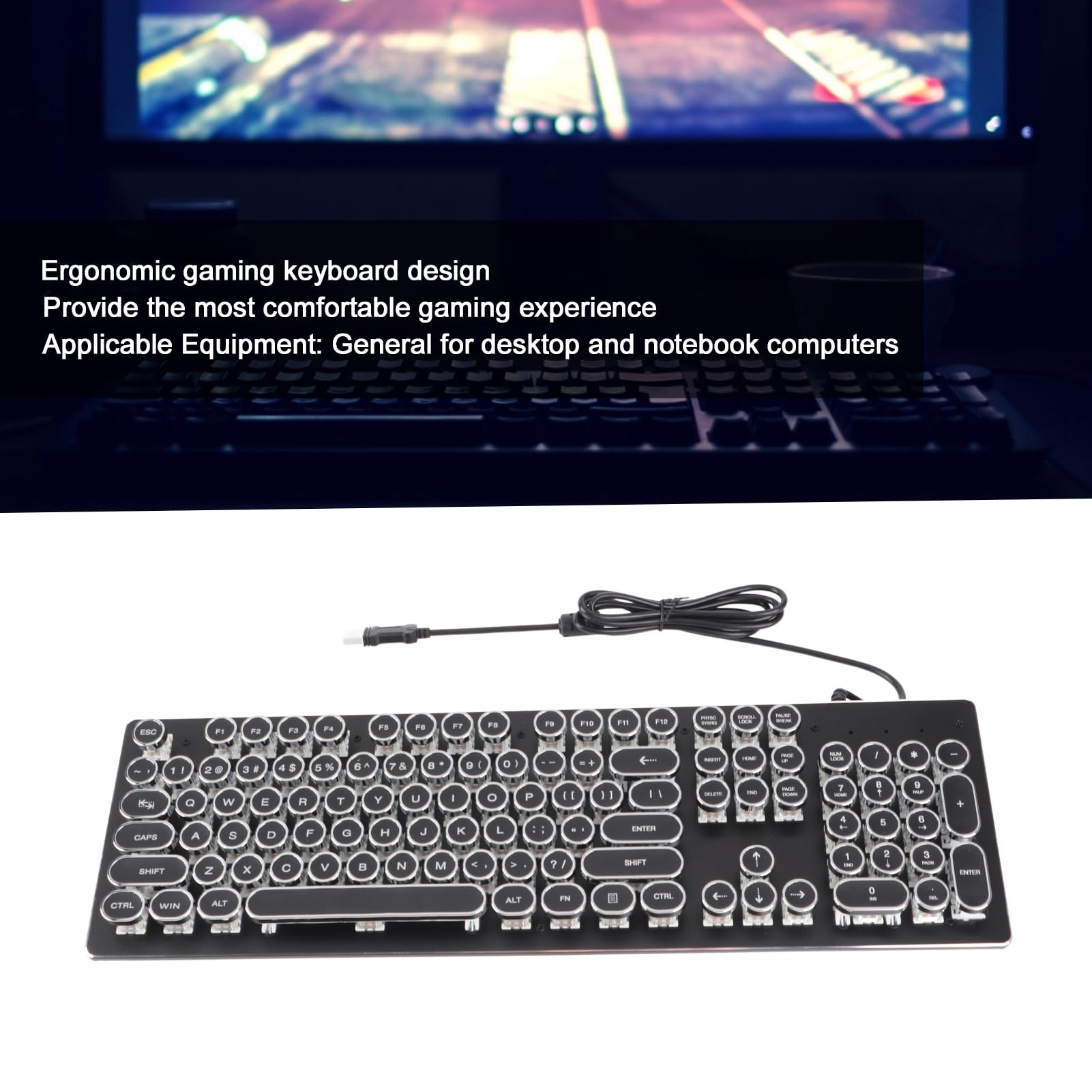 Czarna Klawiatura do Pisania HJK920 Przewodowa Klawiatura ze 104 Klawiszami Ergonomiczna Konstrukcja Mieszane, Wrażliwe na światło Kliknięcia na PC/Laptop (BLACK)