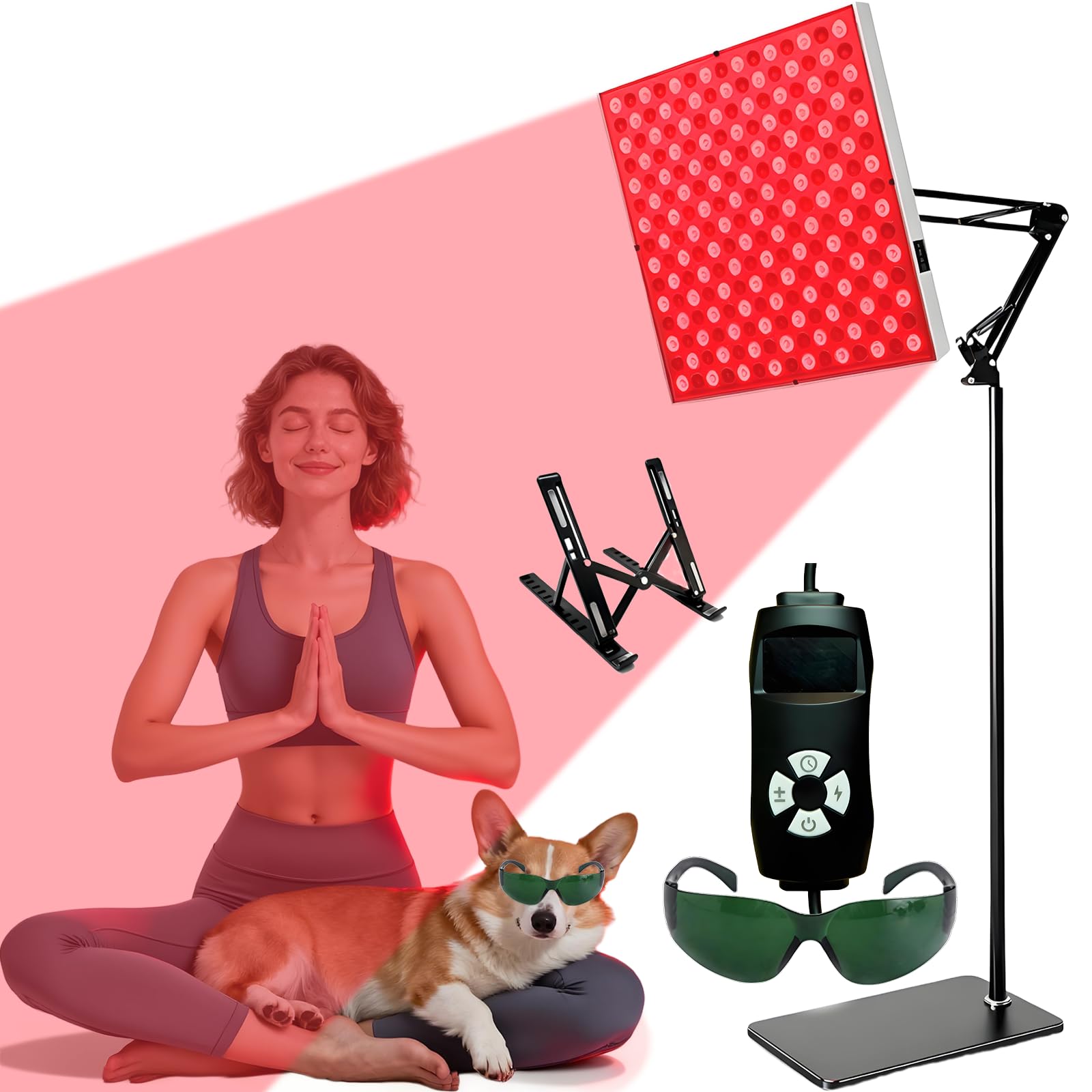 Lampada a luce rossa per la copertura di tutto il corpo, pannello a infrarossi, 225 LED 660nm e 850nm, 31x31 cm, 5 livelli di luminosità e 6 timer, con modalità pulsata a 10Hz (Bianco)