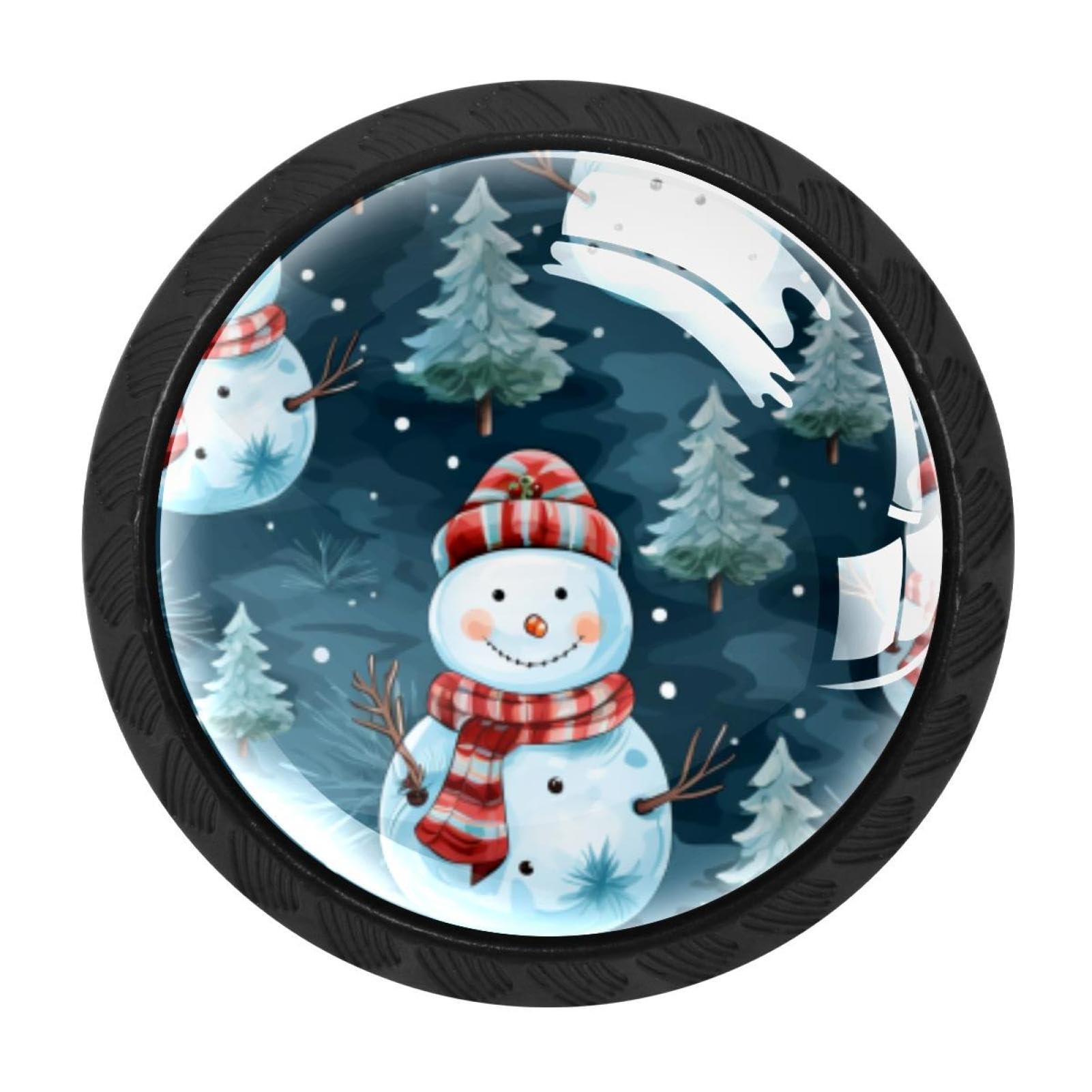 CHENZZZZ 4 Pieces Christmas Snowman Kitchen Cabinet Knobs Drawer Knobs Dresser Knobs Black Knobs Drawer Pulls Dresser Drawer Handles Knobs for Dresser Drawers