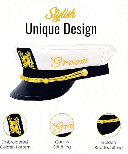 Miniatura 3 de Sombrero de capitán de despedida de soltero - Sombrero de soltero náutico para novio  Accesorio divertido Boats n' Hoes Bridal Shower