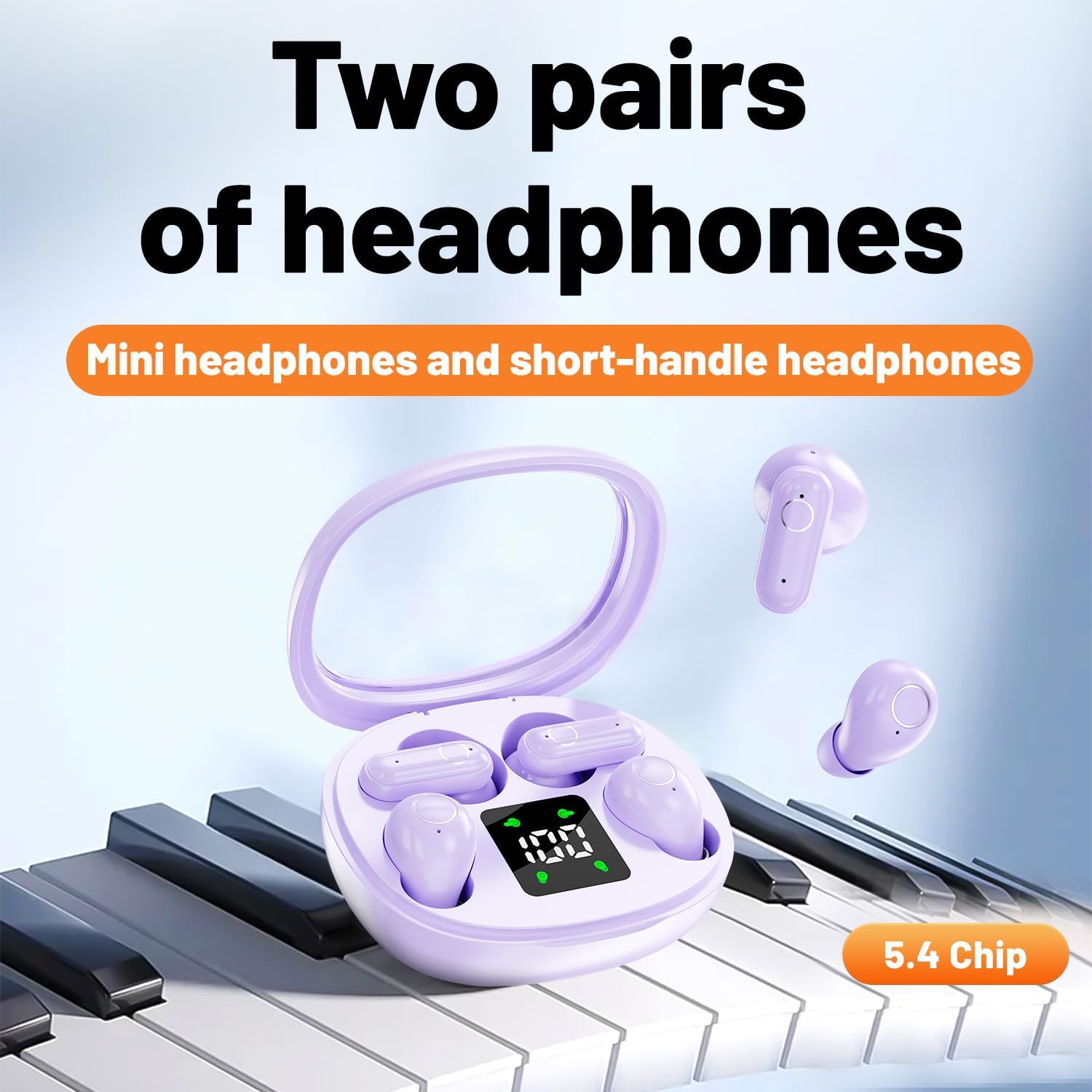 2-in-1 Mini Invisible Sleep Bluetooth Earbuds,Small Wireless Sleep Headphones for Side Sleepers,Bluetooth 5.4 Bass Stereo Sound Over-Ear Earbuds,Bluetooth Earbuds for Laptop/Phones/Sports-purple