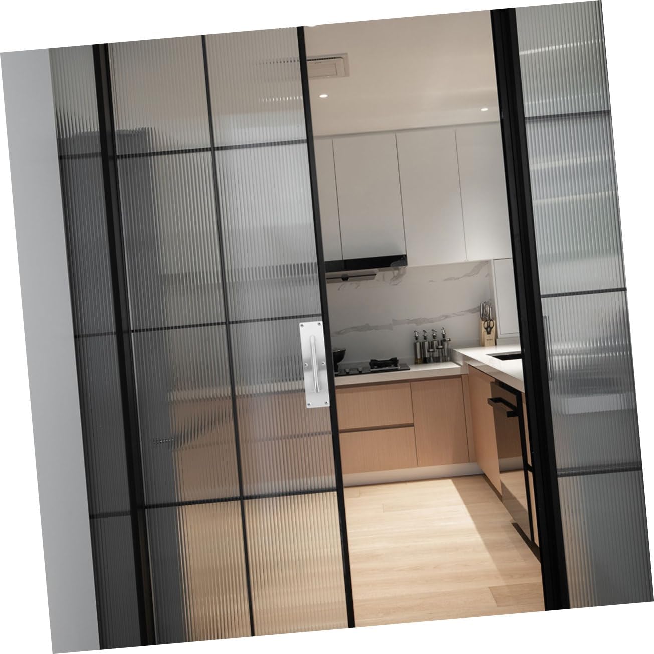 TEHAUX 2pcs Stainless Steel Fire Door Push and Pull Handle Ergonomic Plate Handle for Sliding and Silver Finish