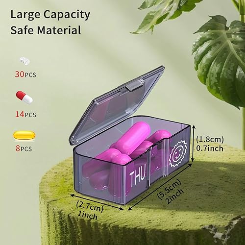 Miniatura 5 de Pastillero organizador 2 veces al día, pastillero de viaje grande desmontable para 7 días, pastillero semanal para medicina, suplemento vitamínico,