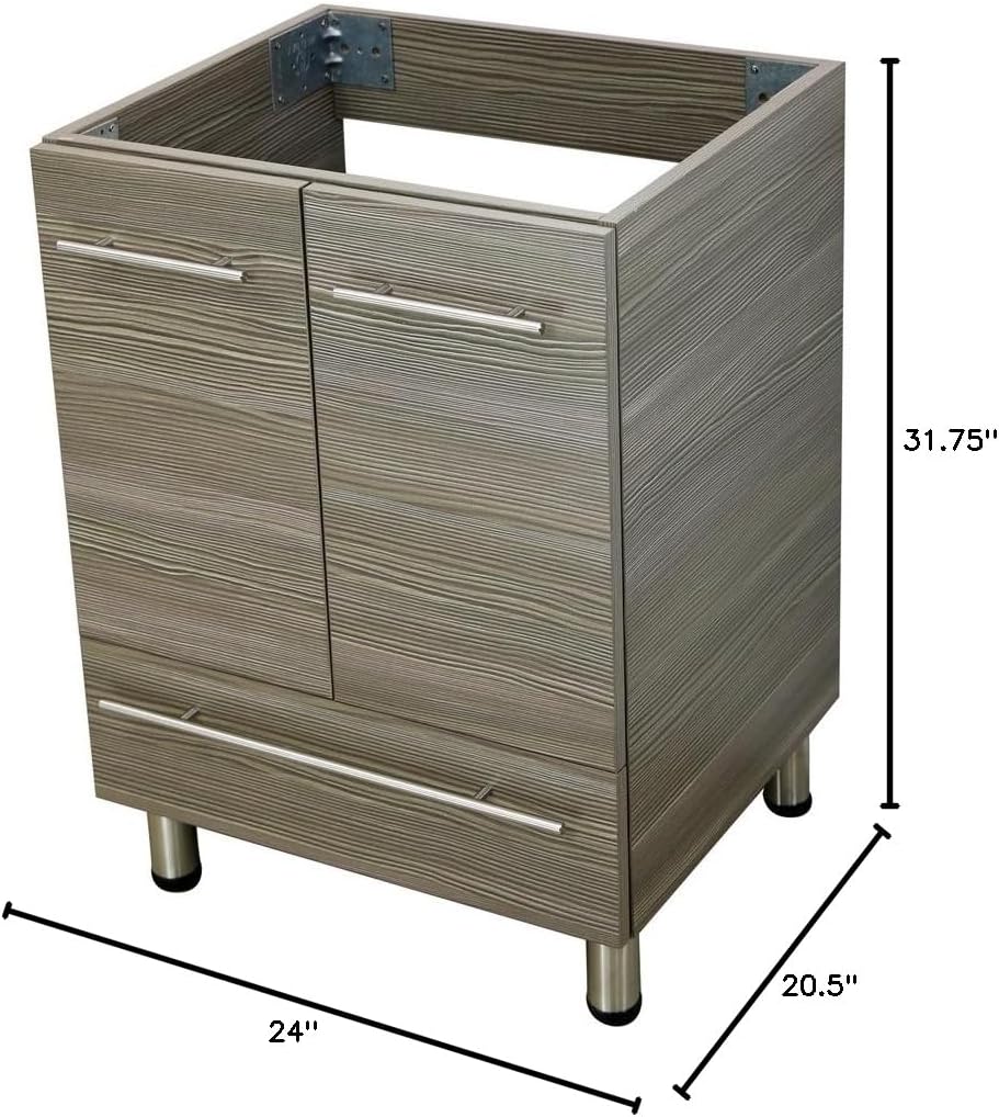24" Freestanding Bathroom Vanity, Taupe. White Integrated Countertop