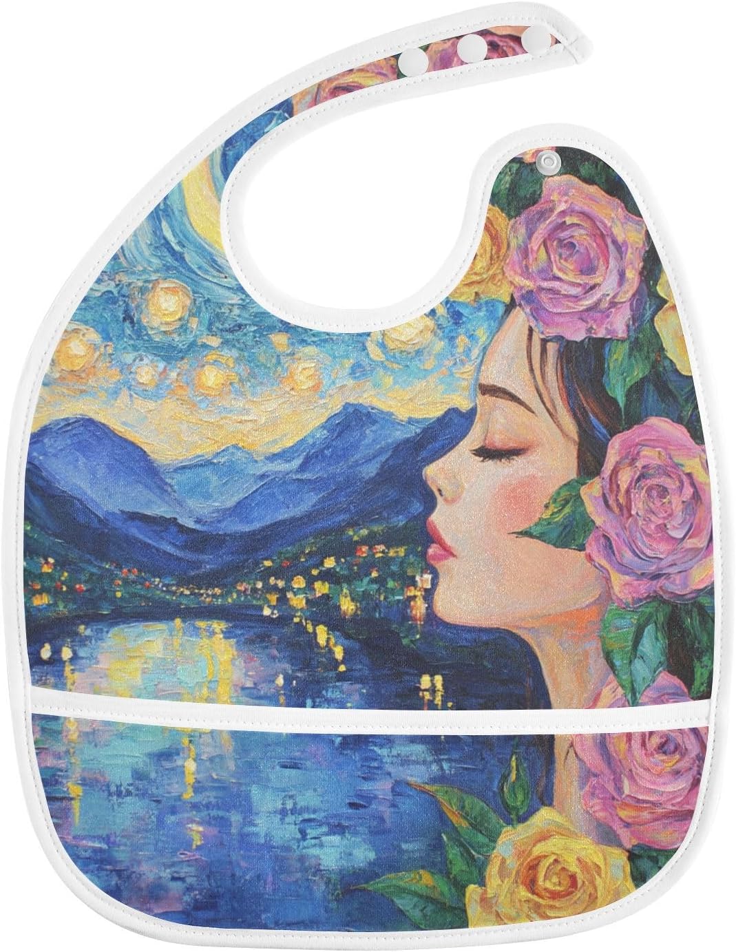 Oil Painting Sense Starry Night Myth Bibs for Drooling with Button Cotton 2 Pack Baby Bibs and Burp Bibs for Teething