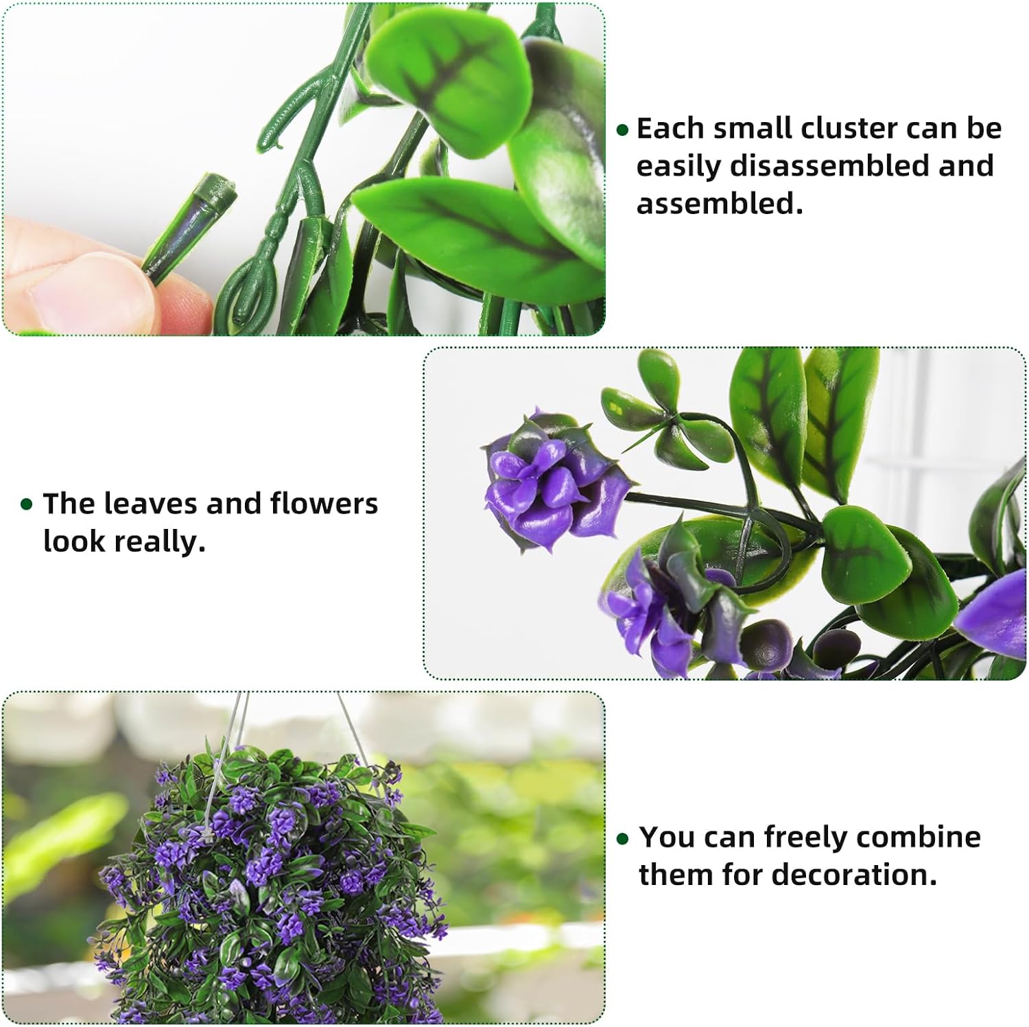RECUTMS 2Pcs Artificial Hanging Plants Fake Vines Fake Plants Outdoor Greenery Artificial Flower for Outdoors Hanging Basket Plastic Home Garden Wedding Party Decorations(Purple) - Image 4