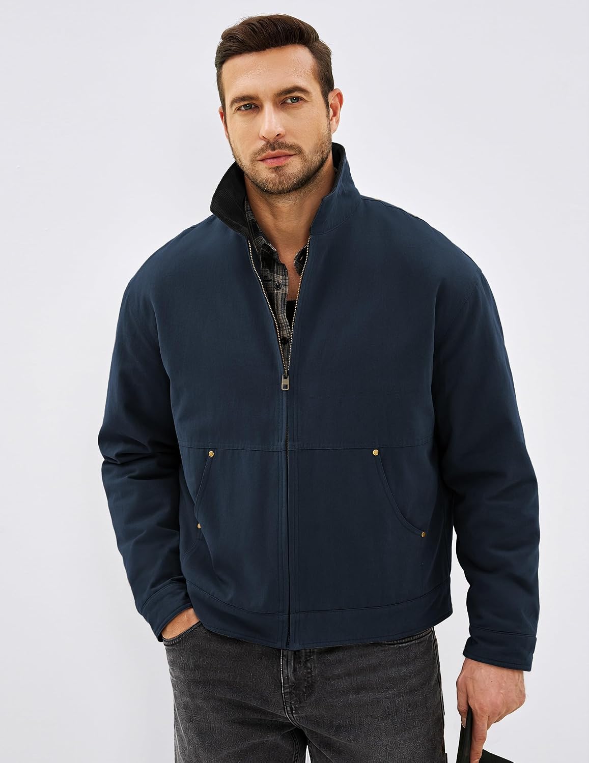 JMIERR Men's Cotton Padded Chore Jacket with Corduroy Collar