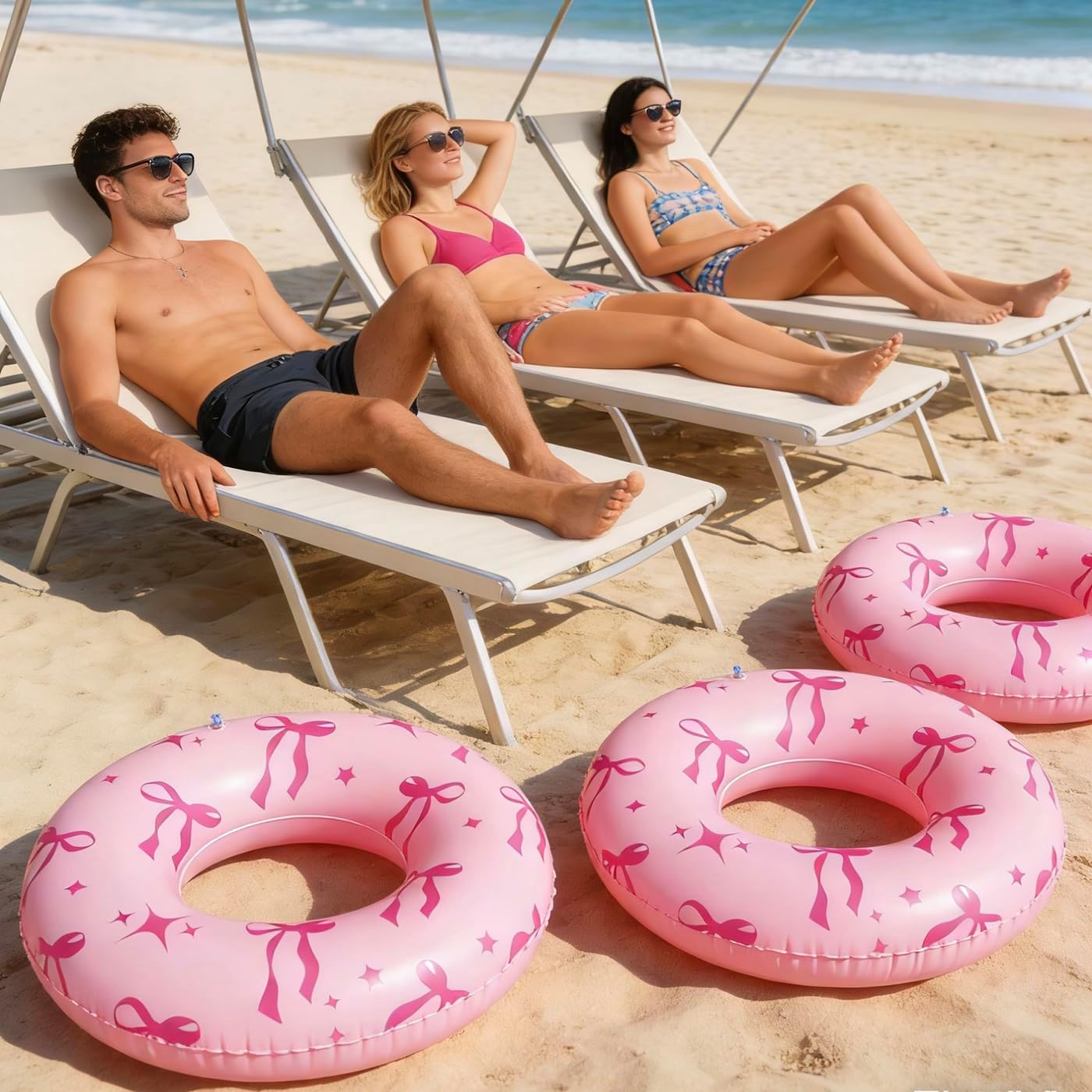 4PCS Pink Bow Inflatable Pool Floats 35" Swimming Rings Large Inner Tube Swimming Pool Swim Rings Pool Lounger Float for Pool Party & Summer (Multi-1,4)