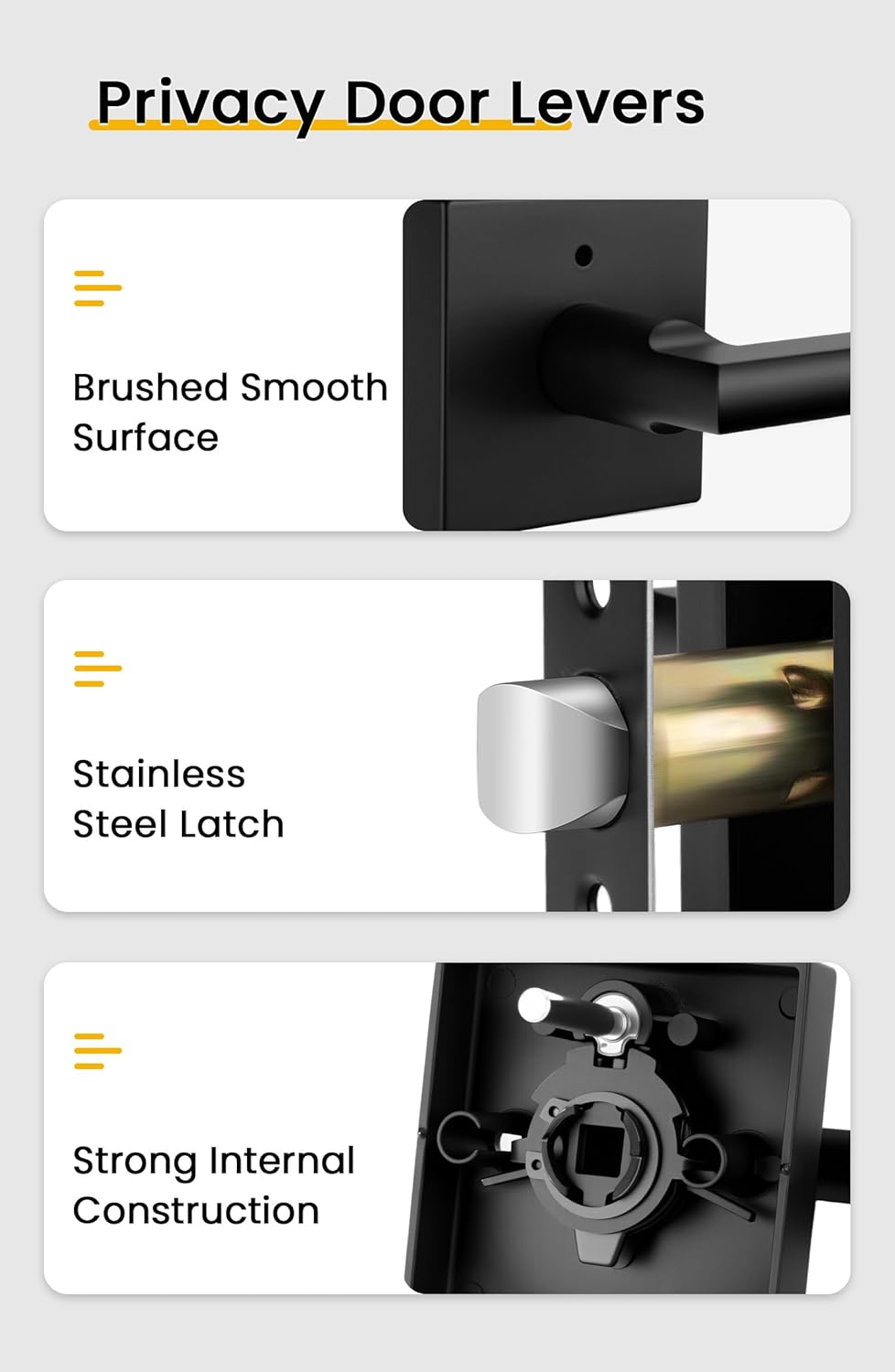 Goldenwarm Black Door Handles Interior, Matte Black Privacy Door Handles, Square Black Door Lever Interior for Bathroom Bedroom (6 Pack)