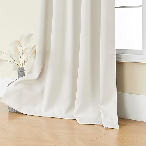Miniatura 9 de SHINELAND Cortinas opacas de 102 pulgadas para sala de estar, cortinas opacas con pestaña trasera de 102 pulgadas de largo para dormitorio, Crema