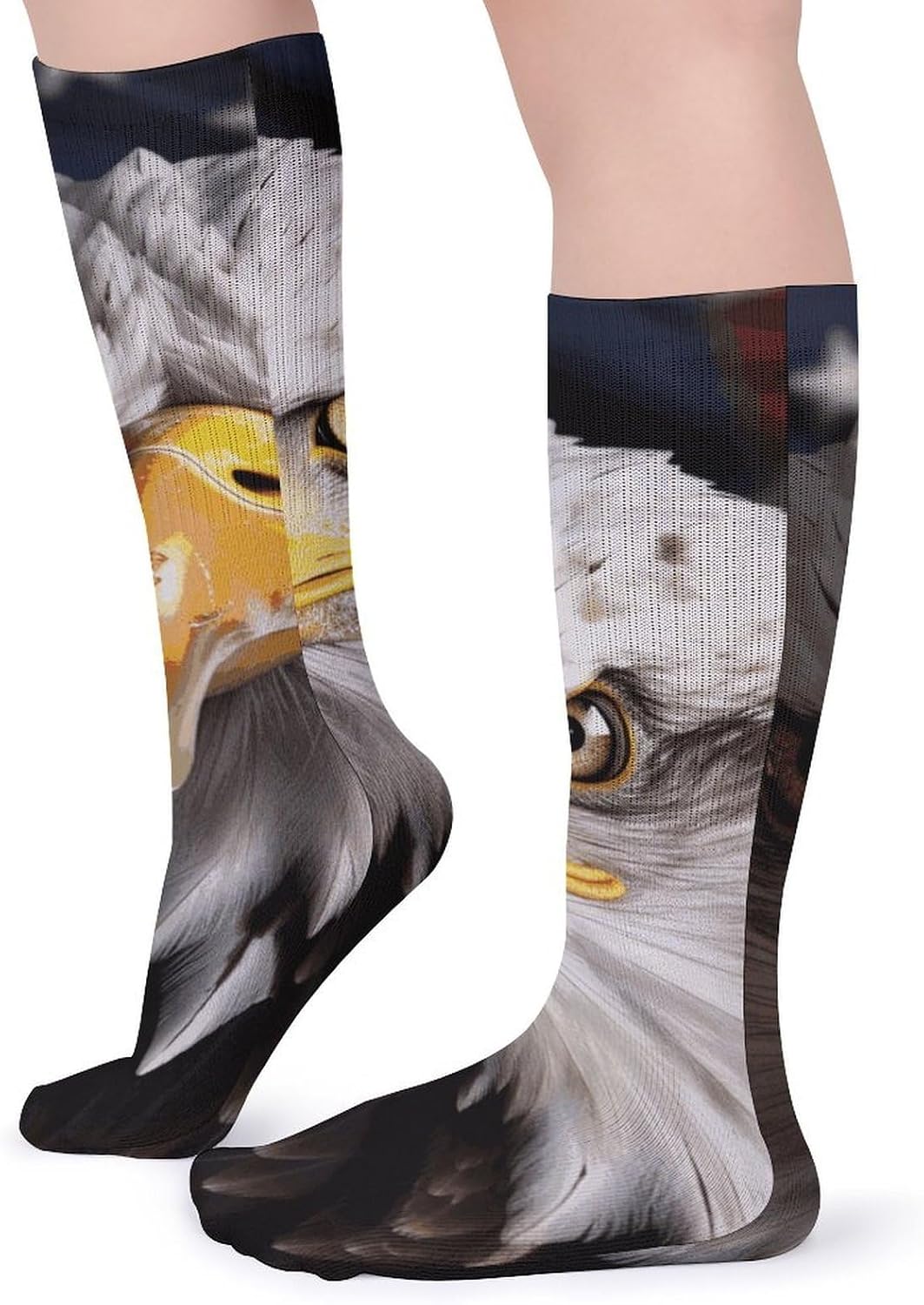 5 Pairs Knee High Socks America Flag Eagle Long Tube Boot Seamless Toe