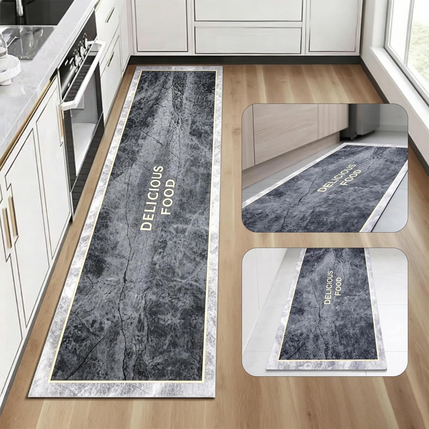 Küchenteppich Waschbar, Küchenläufer Rutschfest, Küchenteppich Rutschfest Kitchen Rug Diatomeenerde Beschichtung Ölabweisend und Schmutzresistent Antirutsch Boden Europäisches Muster 120x30 cm