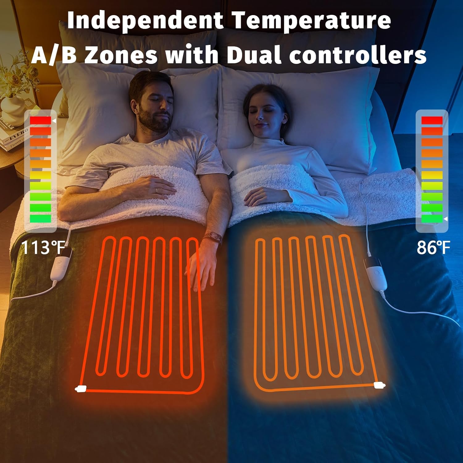 Heated Electric Blanket Queen Size - 84" x 90" Heating Blanket with Dual Control, 10 Heating Levels & 8 Hours Auto Off, Soft Warm Flannel Blanket, Christmas Birthday Gifts for Senior Grandma - Image 2
