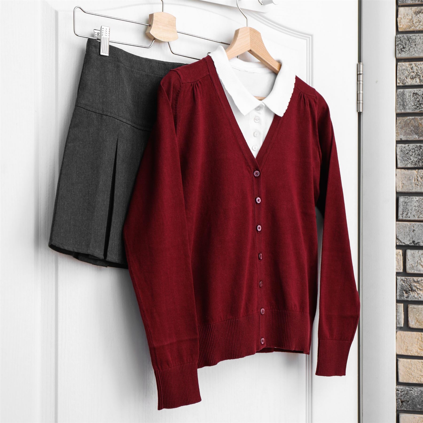 janisramone Cardigan per uniforme scolastica per ragazze e ragazzi, tinta unita, unisex, a maniche lunghe, con scollo a V, maglione con bottoni con tasche frontali, cardigan scolastico casual per