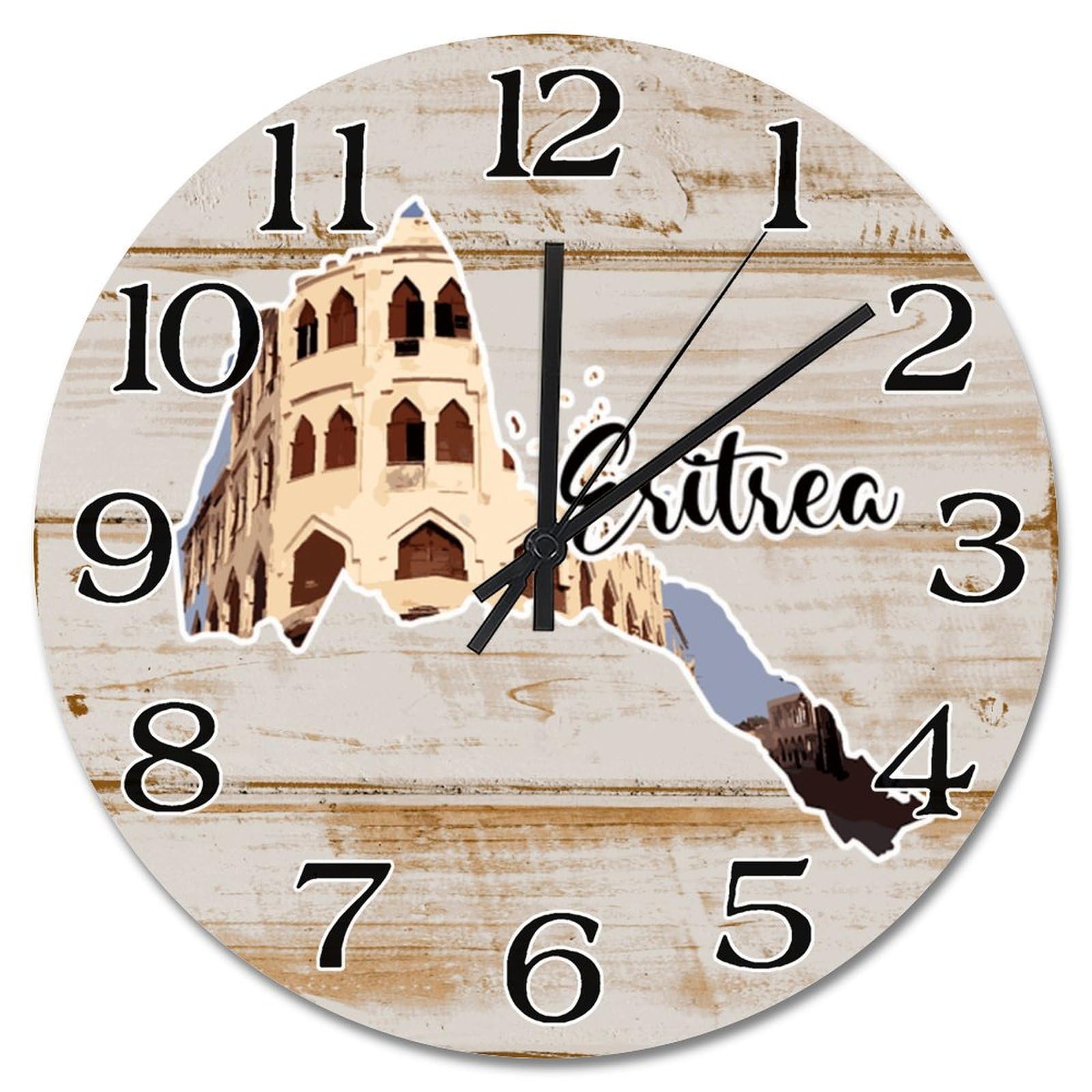 Grande horloge murale Érythrée en bois noble 38 cm design