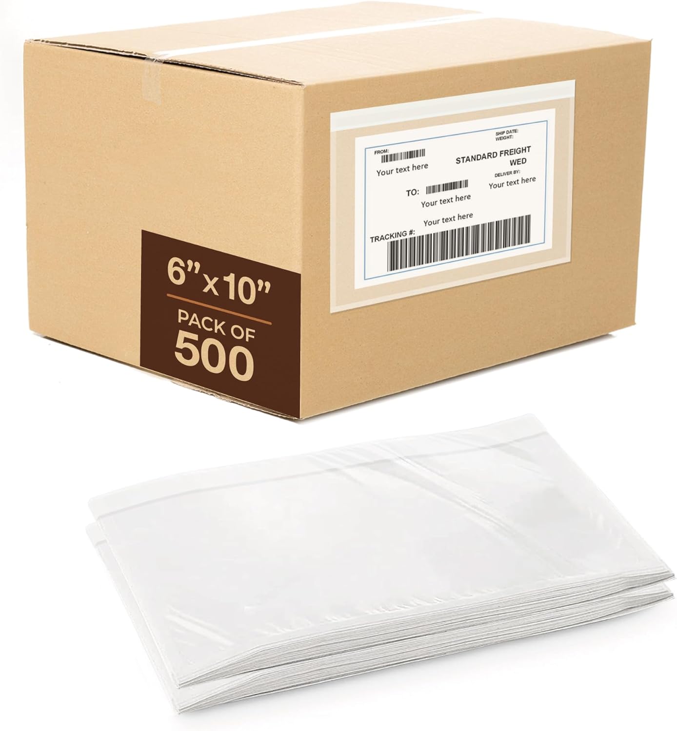 6x10 Shipping Label Sleeves 500 Pack-Strong Adhesive Back for Secure Shipping Sleeves for Labels, Protects Documents and Mailing and Packaging - WaterProof and Durable