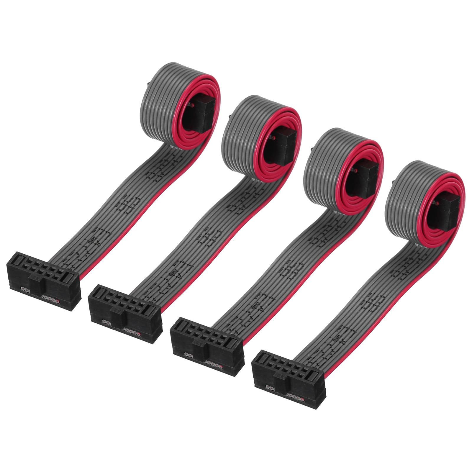 MECCANIXITY IDC 10Pin Flat Ribbon Cable, 1.27mm Pitch FC to FC Connector 20cm Length Grey Jumper Wire for Computer LED Display DVD, 4Pcs