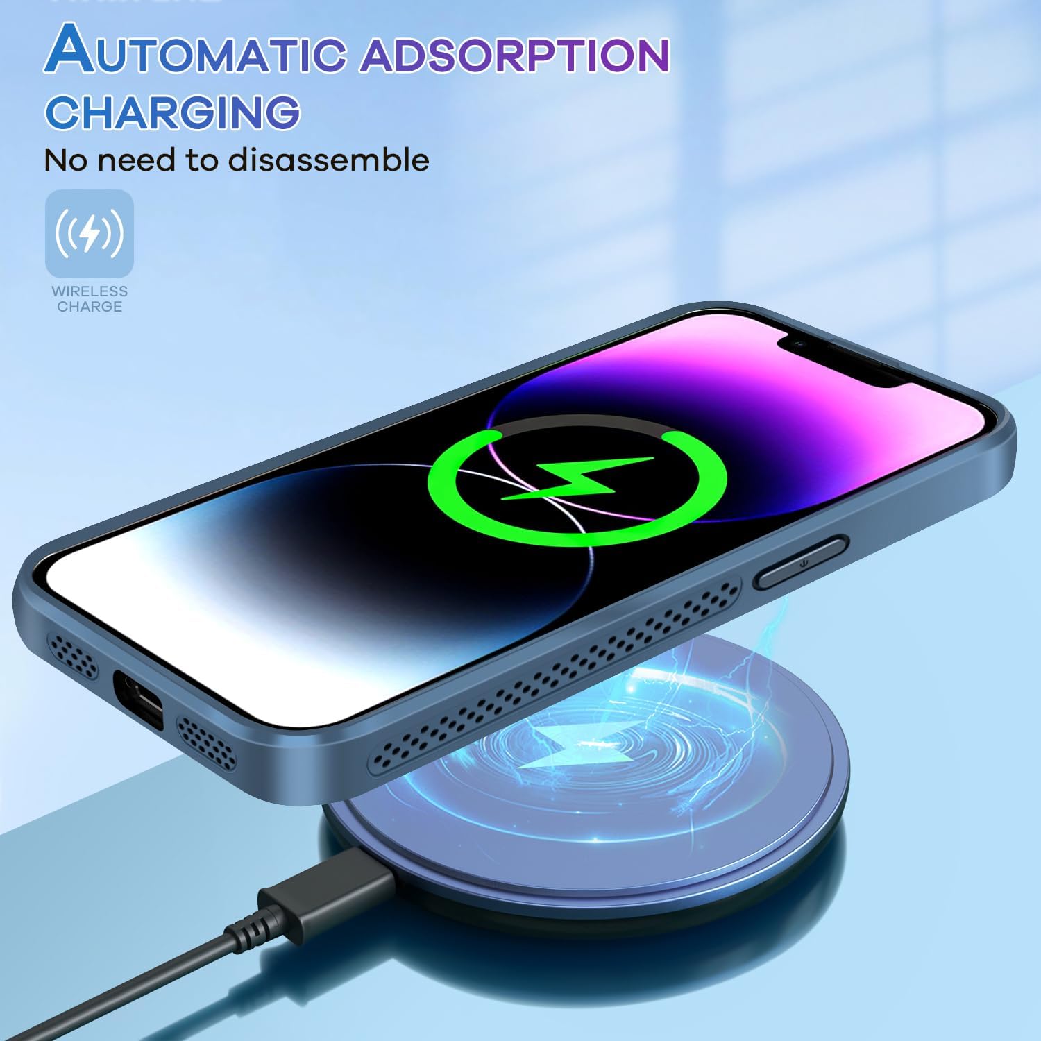 for iPhone 13 Pro Case with [Magsafe Wireless Charging],[Heat Dissipation],[Magnetic Support],[Invisible Built in Stand & Ring Holder], Anti-Scratch Slim Case-Blue