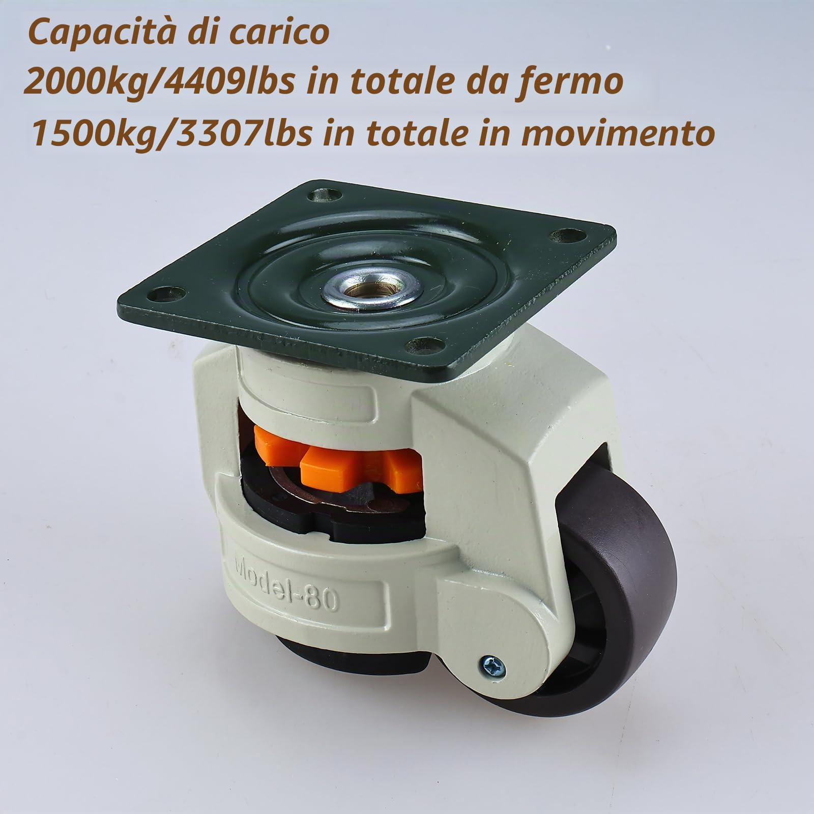 Homtone Rotelle girevoli orientabili 4 pezzi, rotelle per banco da lavoro retraibili, rotelle di livellamento con altezza regolabile, capacità di carico 2000 kg, rotelle per mobili