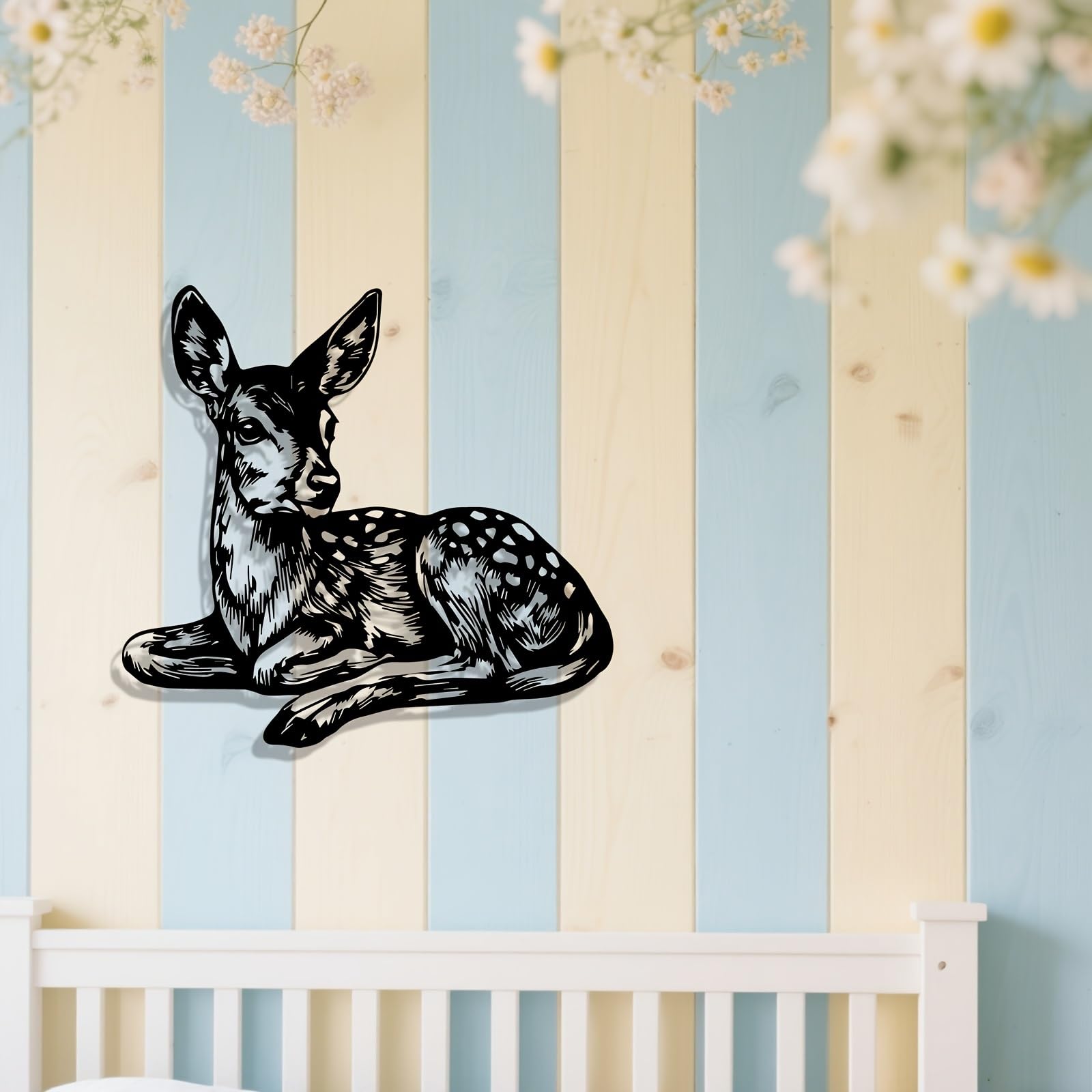 Decoración de pared abstracta contemporánea de metal con arte de ciervos, valla de jardín de hierro inoxidable, mural de animales estilo caricatura, decoración navideña y para exteriores, para co