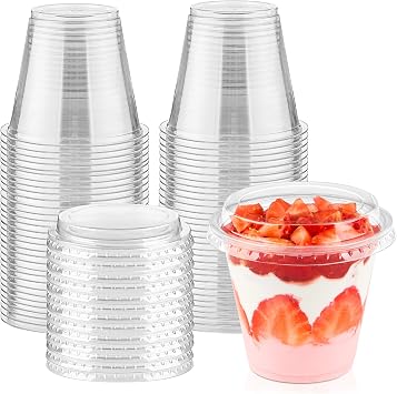 9 oz Plastic Dessert Cups with Lids, 50 Pack