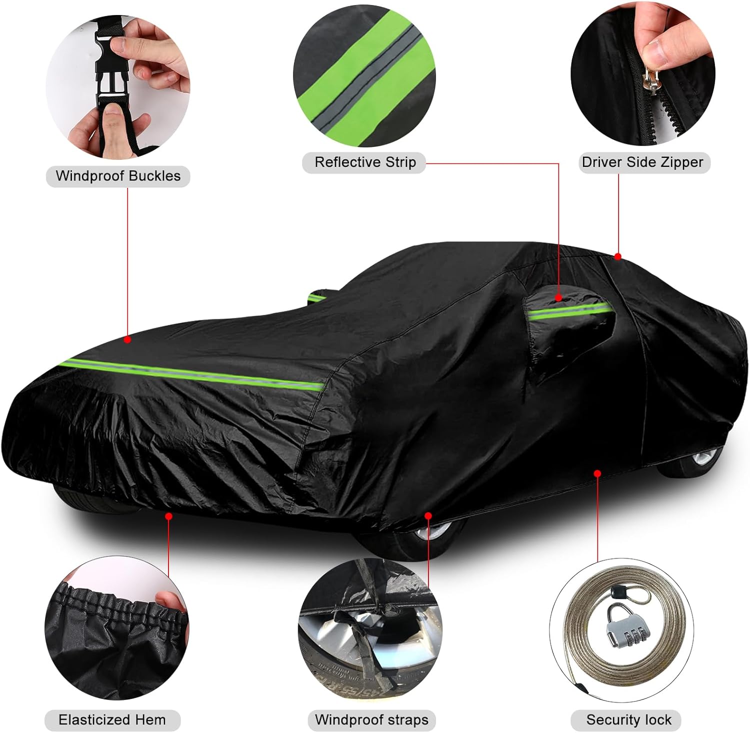 Waterproof Car Covers Replace for 1963-1967 Corvette C2, 6 Layers All Weather Custom-fit Car Cover with Zipper Door for Snow Rain Dust Hail Protection