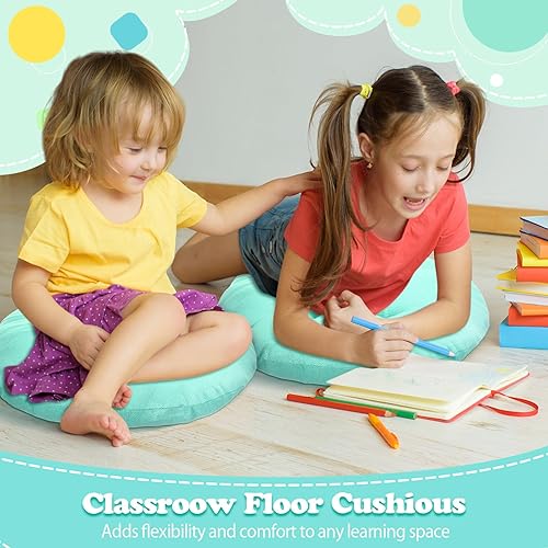 Miniatura 87 de Fumete 8 cojines redondos de piso de 16 pulgadas para niños y niños pequeños, cojín de suelo flexible para muebles de aula, para el hogar, Azul real