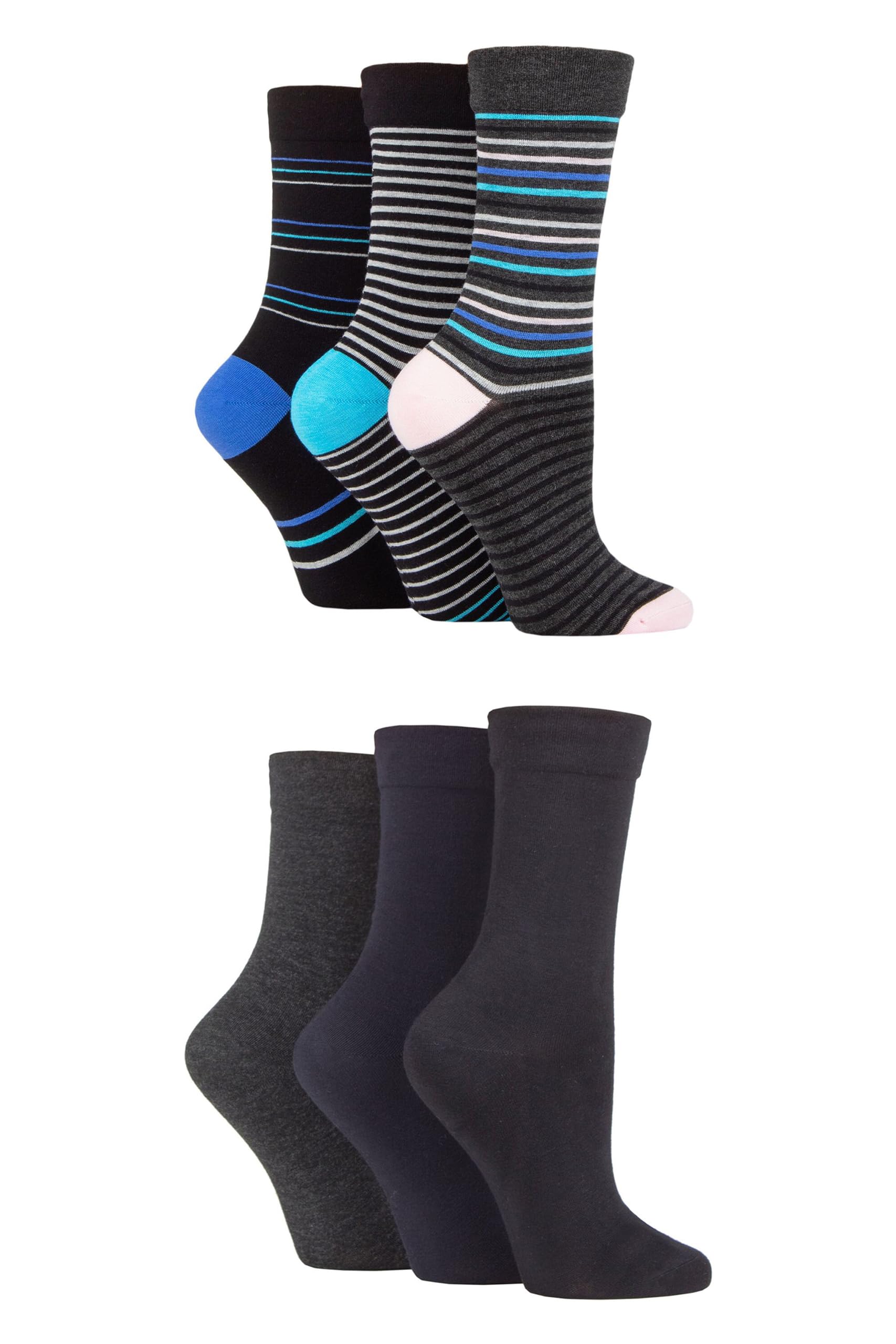 SockShop Ladies 6 Pair Socks - Soft, Breathable & Cooling Bamboo Socks with a Gentle Comfort Cuff in Plains and Stripes, Bright and Colourful Multipack BNG Stripe 4-8