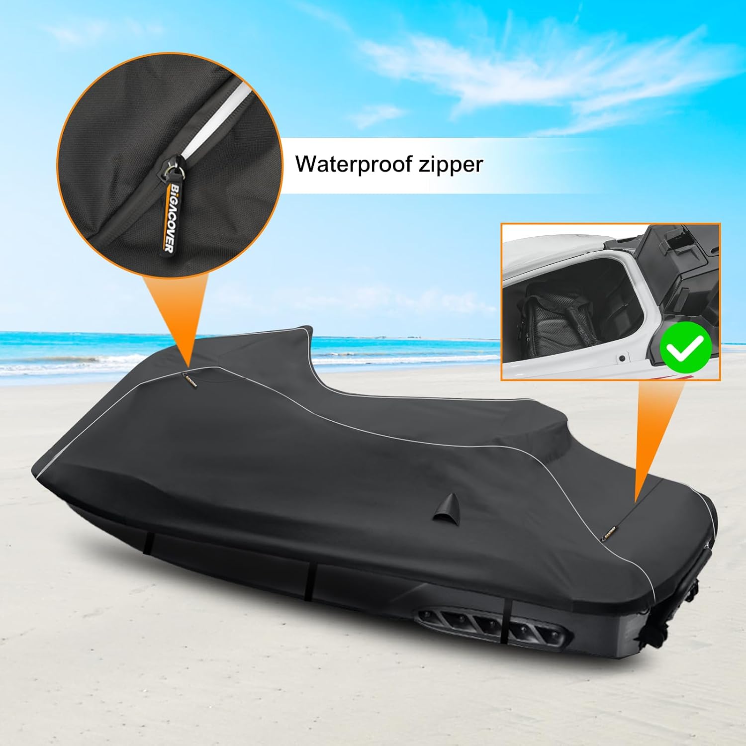 Waterproof Jet Ski Cover for Sea-doo 2011-2019 GTS, GTI SE, GTI Limited, 600D Oxford UV-Proof Jetski Covers, Trailerable Jetski Cover with Air Vents, Reflective Strips