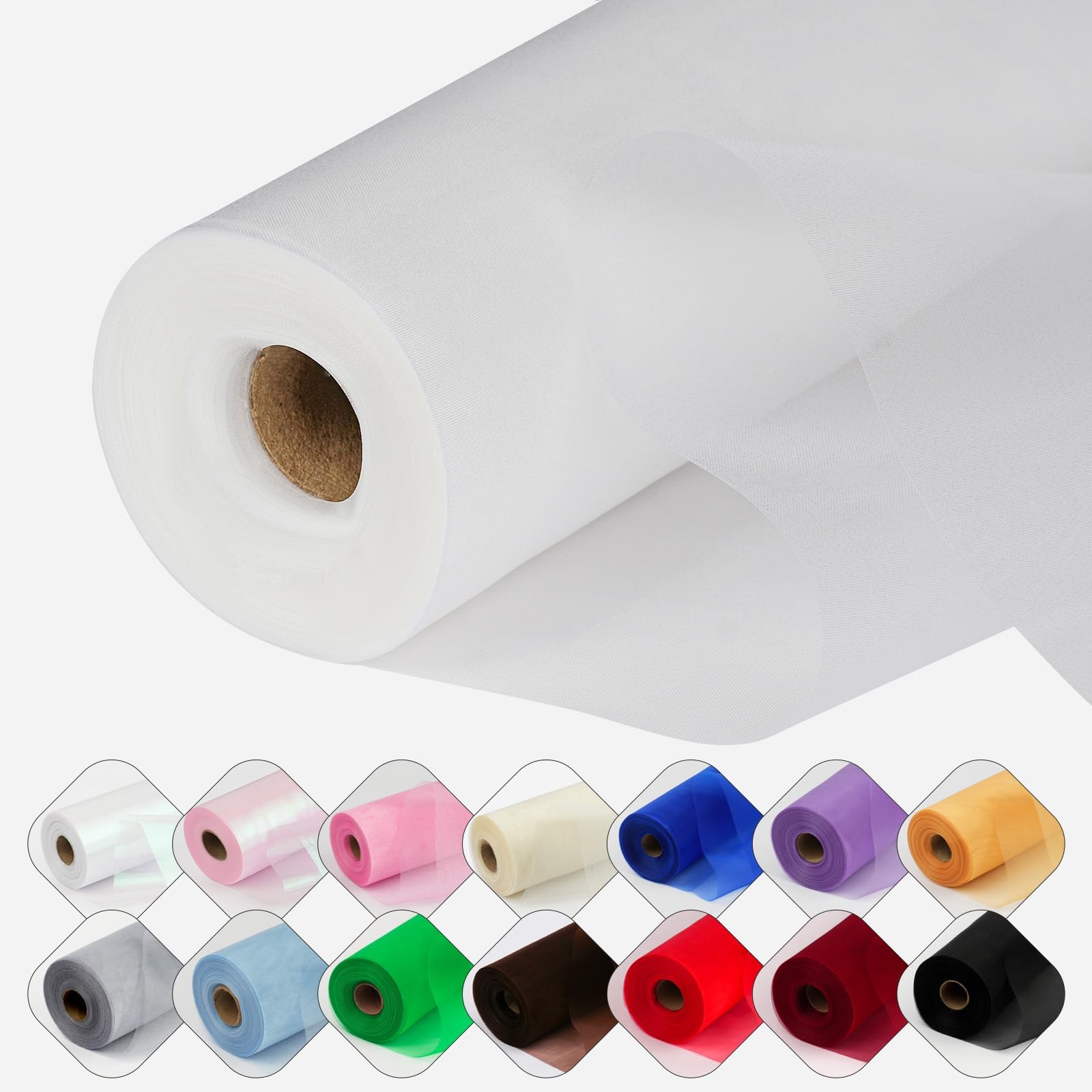 Crystal Organza Fabric Tulle 11 Inch by 50 Yards Sheer Tulle Rolls for DIY Craft Wedding Party Baby Shower Decor Gift Wrapping Party Supplies (White)