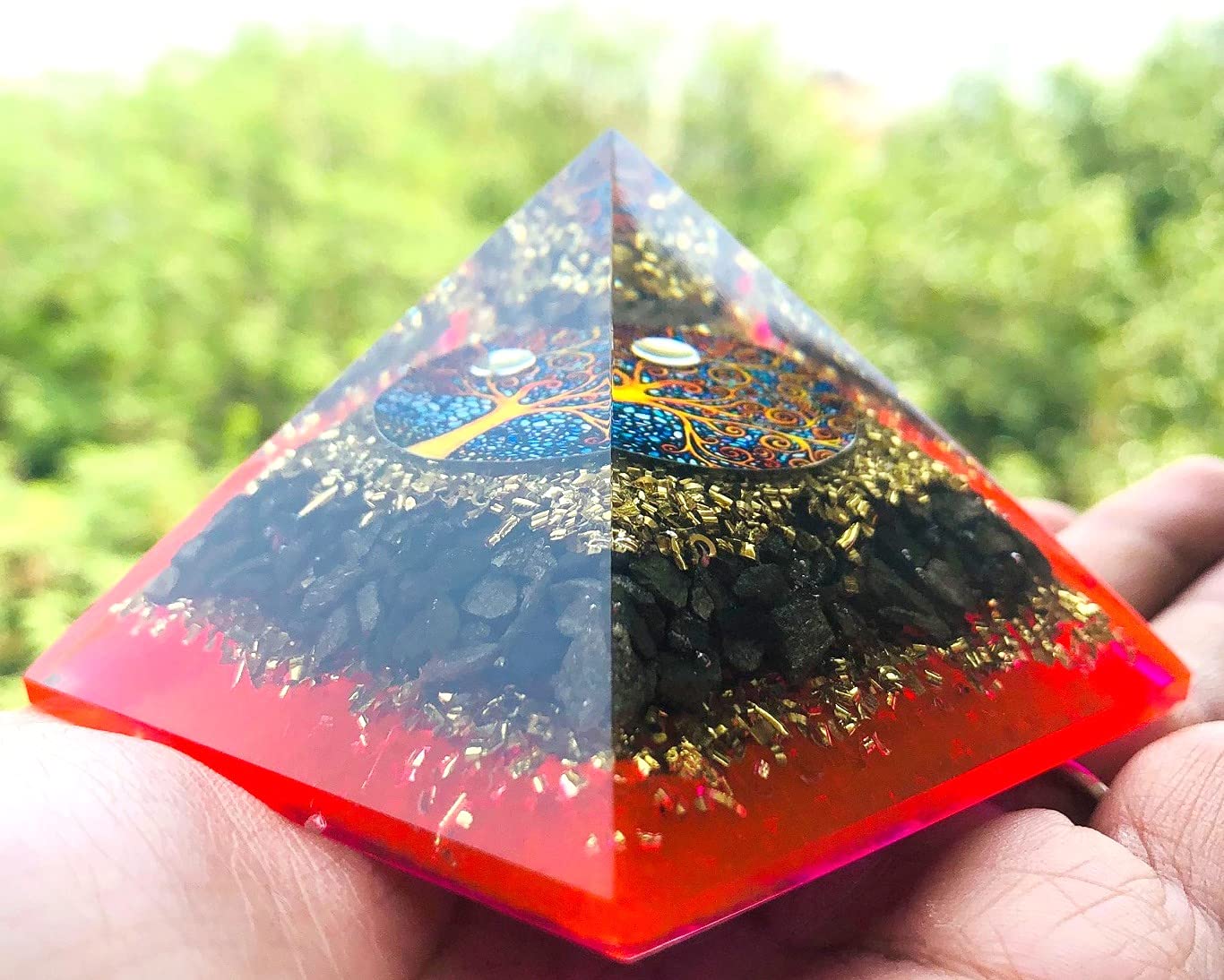 crystalmiracle GOLDEN PYRITE ORGONE TREE OF LIFE PYRAMID EMF PROTECTION CRYSTAL HEALING REIKI FENG SHUI GIFT ENERGY WELLNESS PEACE MEDITATION VAASTU BAGUA