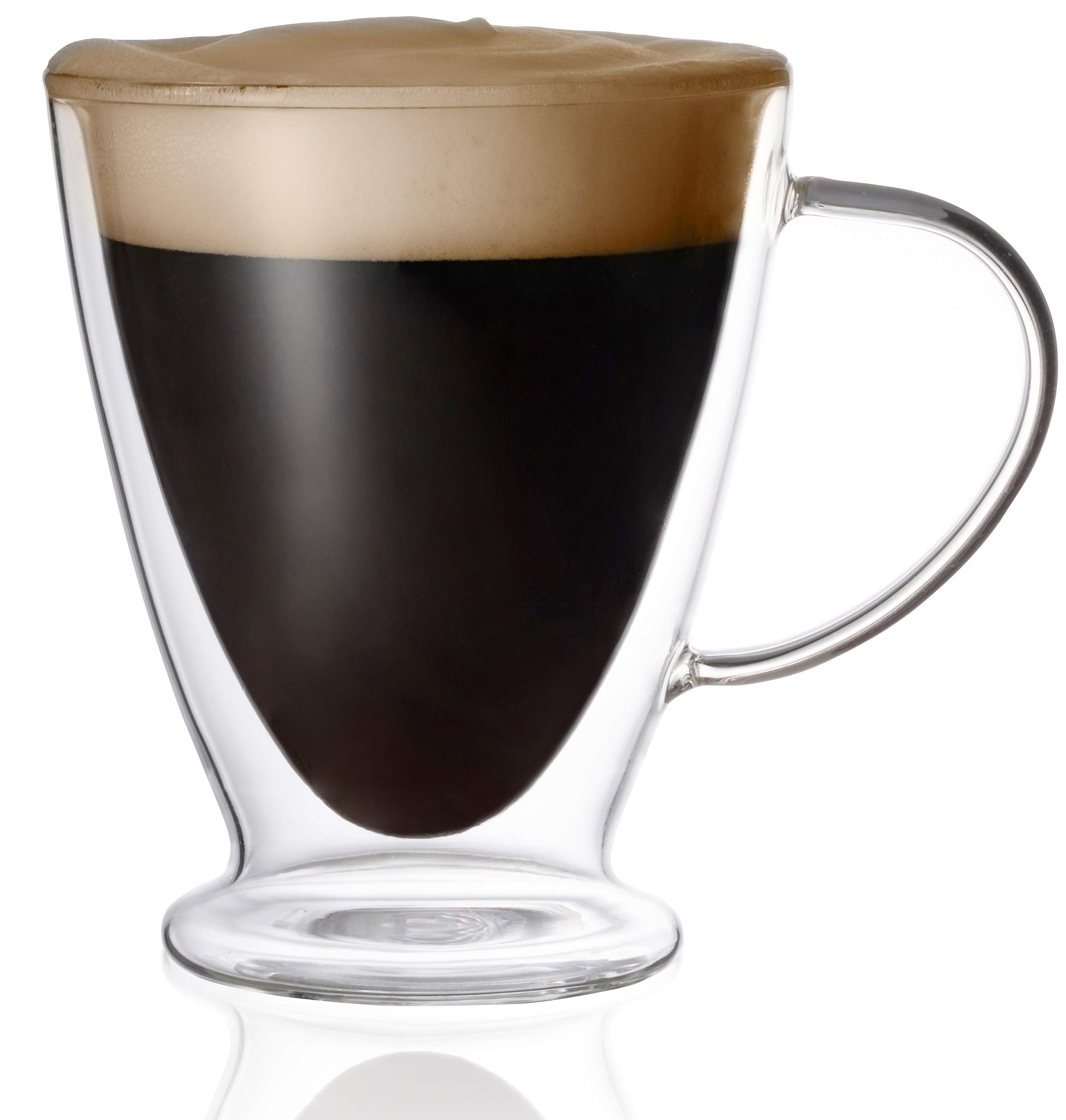 Irish Double Wall Glass - 11 Ounce (330 ml) Clear Glass Coffee Mug with Handle - Perfect for Cappuccino, Mocca, Latte and Beverage, BE030, by BothEarn