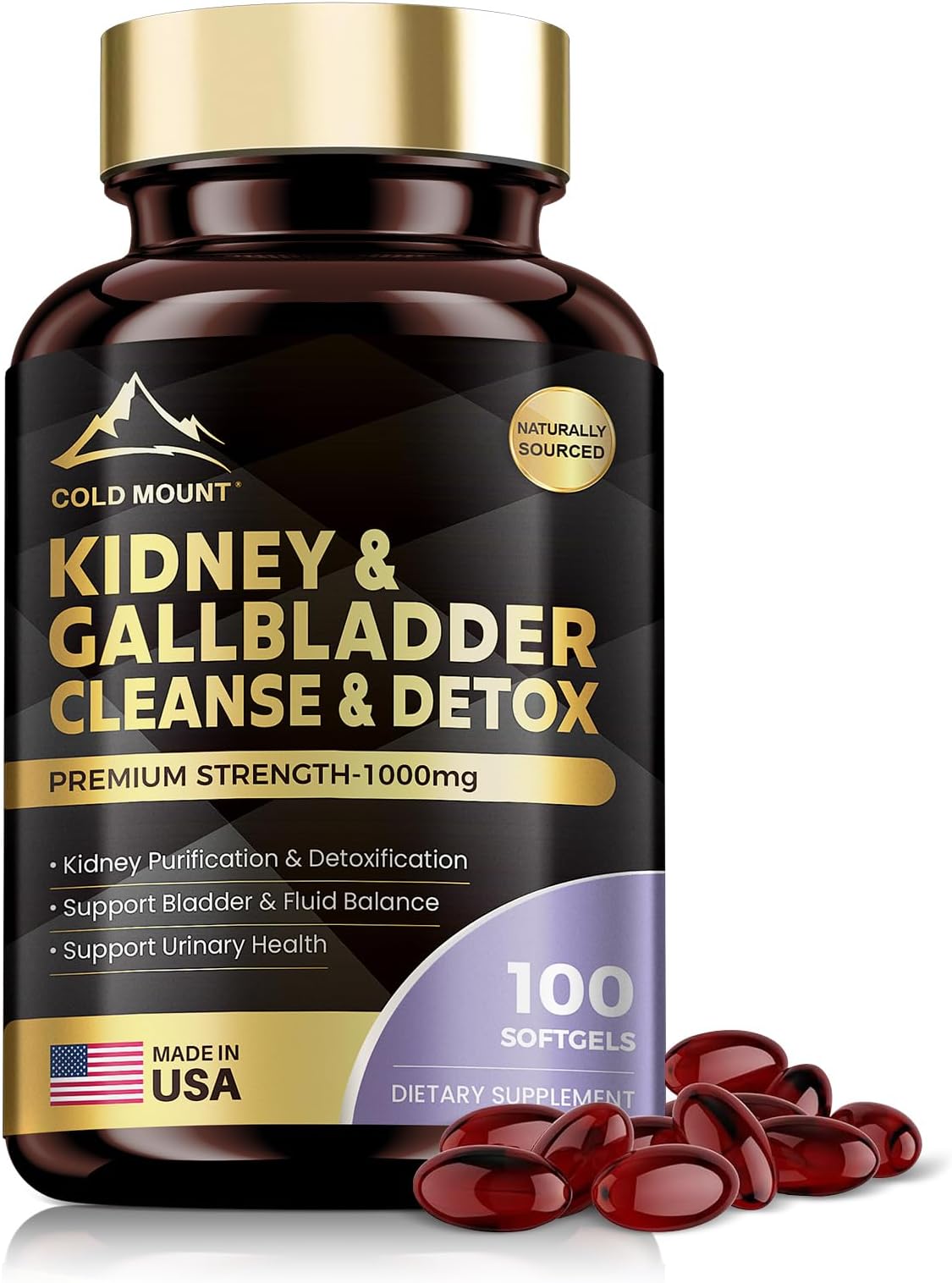 Kidney Cleanse Detox & Repair Supplement - 5-in-1 High Potency Herbal Liposomal with Tart Cherry, Nettle Leaf, Cranberry & Dandelion - Supports Urinary Health, Bladder & Fluid Balance, 100 Softgels