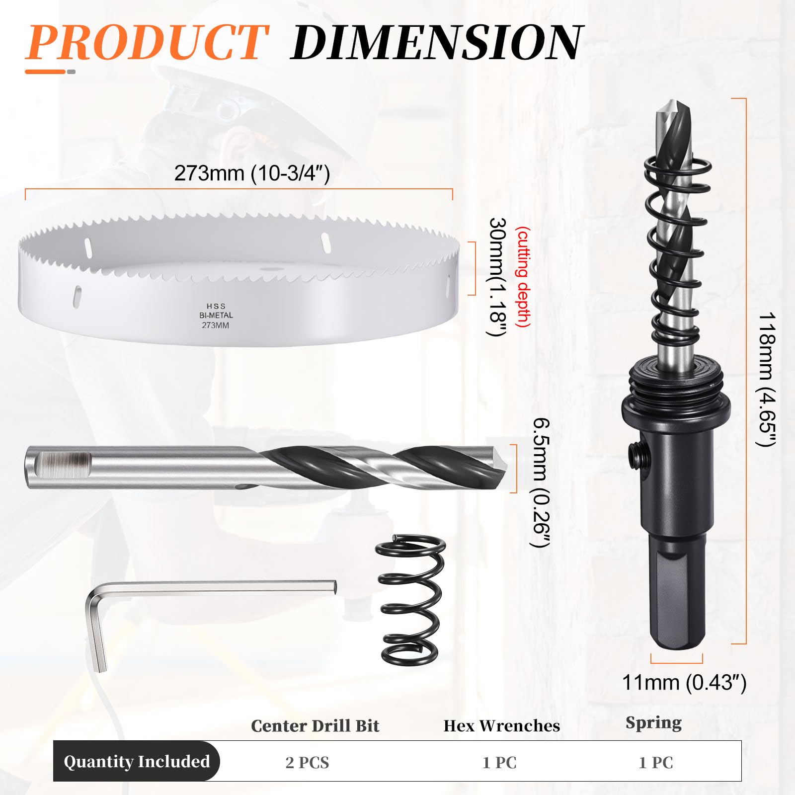 METALLIXITY Bi-Metal Hole Saw 10-3/4", M42 HSS Circular Head 273mm Hole Cutter with 2 Pilot Drill Bits - Image 2