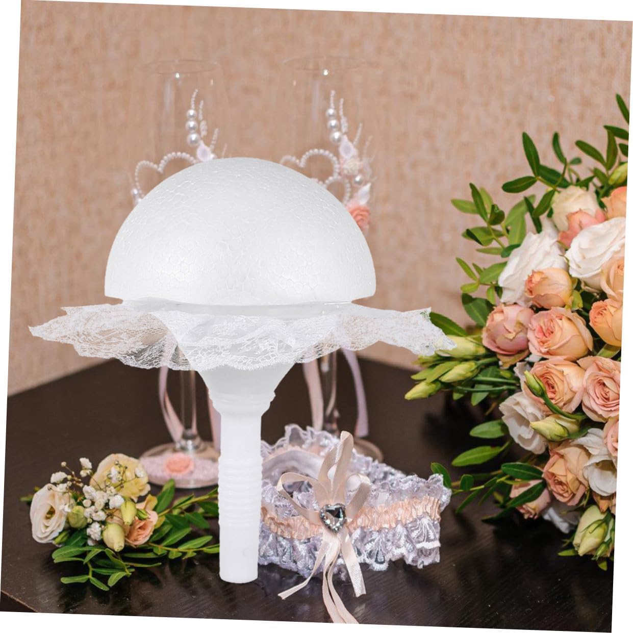 1 Set Foam Hemisphere Floral Handle Bouquet Holder Flower Foam Bouquet Holder Bridal Bouquet Collar Bridal Fresh Flower Holder Bouquet Handle Bride White Handmade Flowers Optional