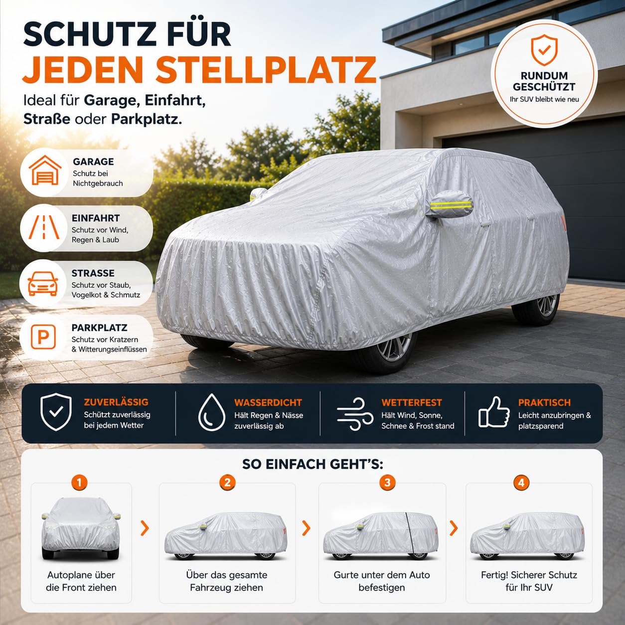 Housse de protection étanche pour SUV pour la protection et la couverture de voiture, véhicule : bâche de voiture en taille unique (1 x SUV (490 x 190 x 180 cm)