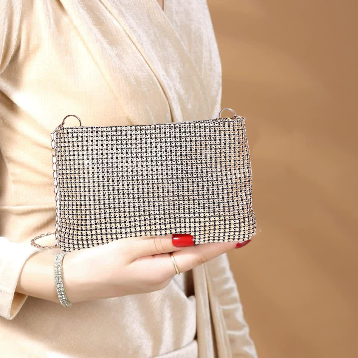 RAMONI Women’s Shiny Evening Clutch Bag, Sparkly Evening Handbag Chain Shoulder Bag Lady Girl Party Bling Rhinestone Purse for Prom Wedding Engagement Cocktail Party Banquet