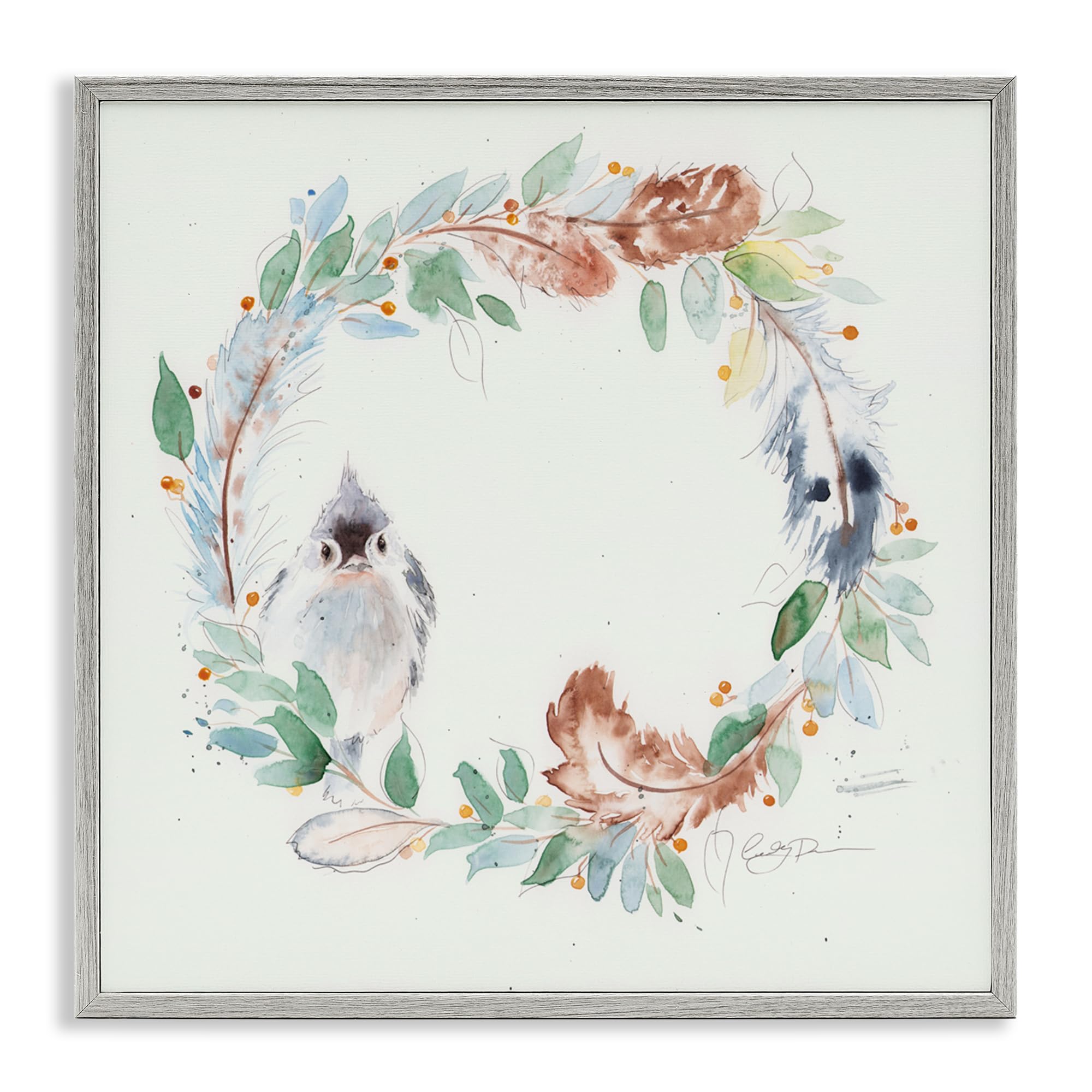 Stupell Industries Wispy Bird & Botanical Wreath White Framed Giclee Art, design by Cady Driver, 12 x 12