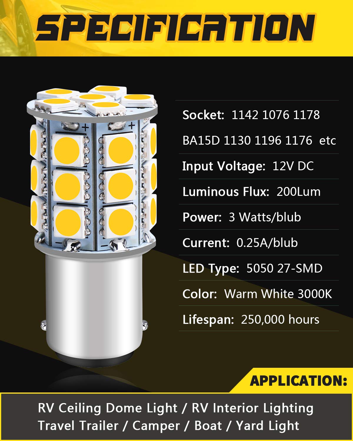 Buy Qoope Warm White 3000K 1142 LED RV Camper Interior Bulb ,1076 LED