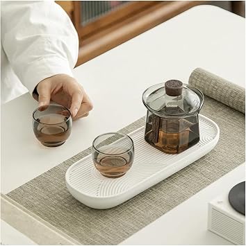 Drain Tray, Simple Small Drain Tea Tray,Water Storage Tea Set Tray,Home Office Coffee Table Food Serving Tray,(a) Round Tea Tray [White]