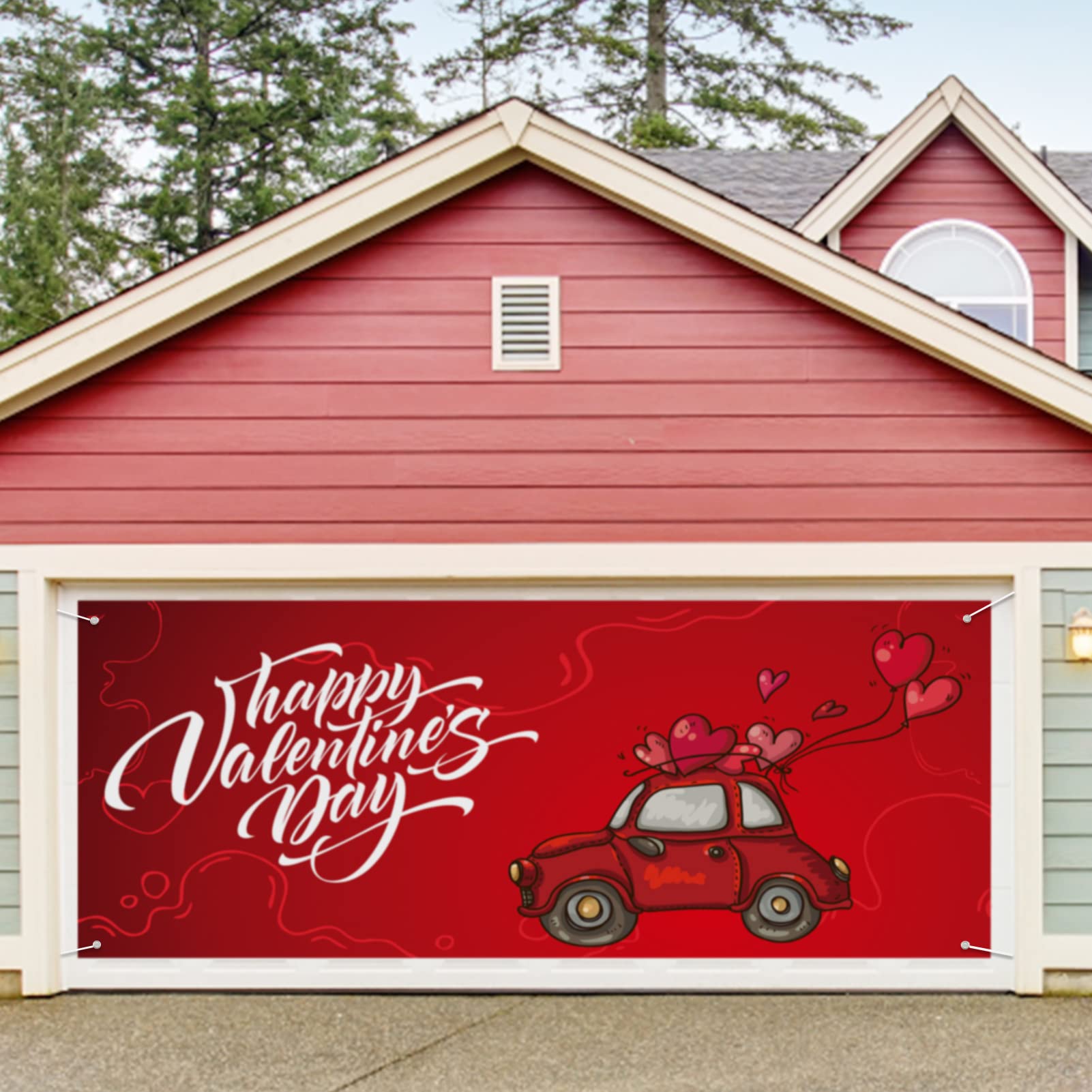 13 x 5.5 Ft Happy Valentine's Day Banner, Valentine's Day Garage Door Banner, Durable Oxford Fabric with 32.8 Ft Rope for Easy Installation, Valentines Day Party Decorations