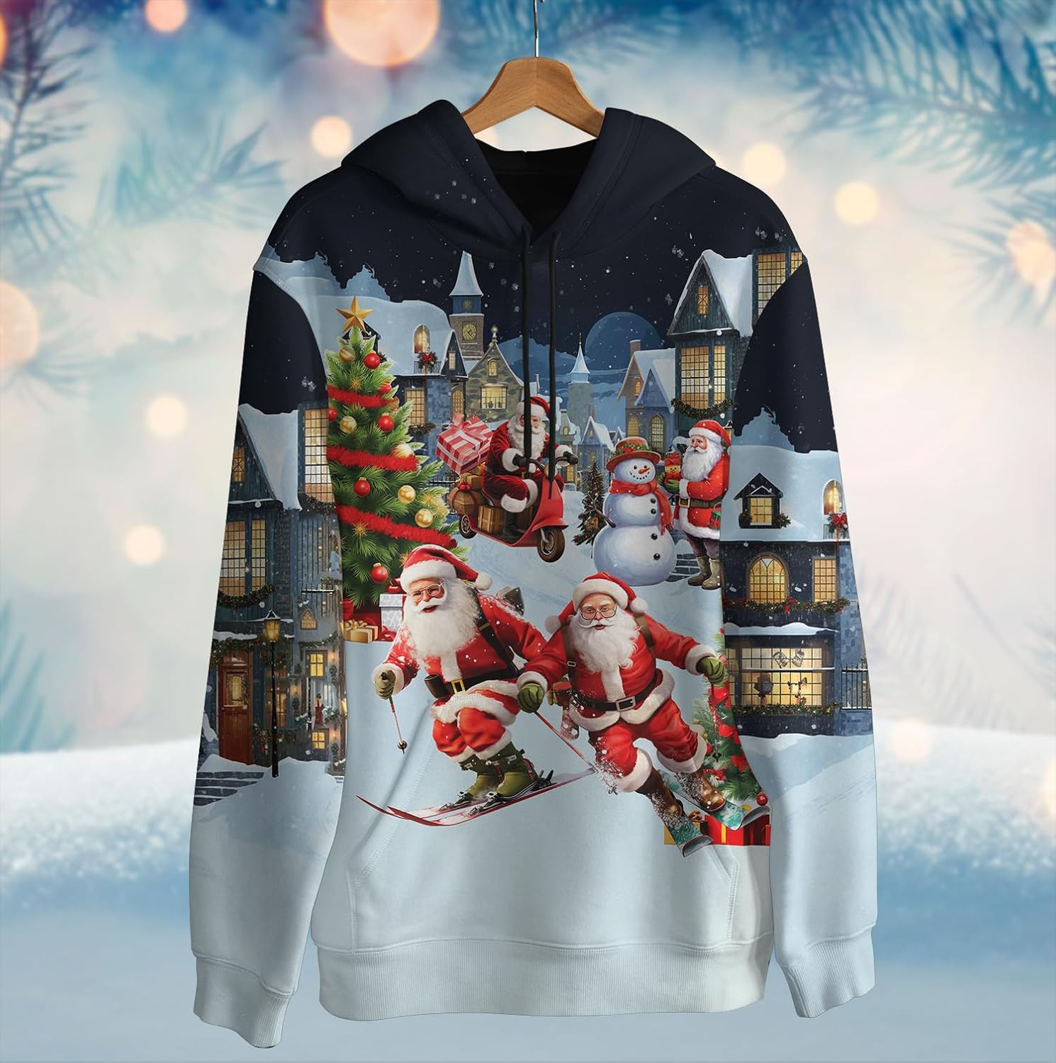 Unisex Hoodies 3D Print Santa Claus – Pullover Hooded Sweatshirt Hoodies for Men and Women, Cozy Winter Hoodie Series 08 - Image 3